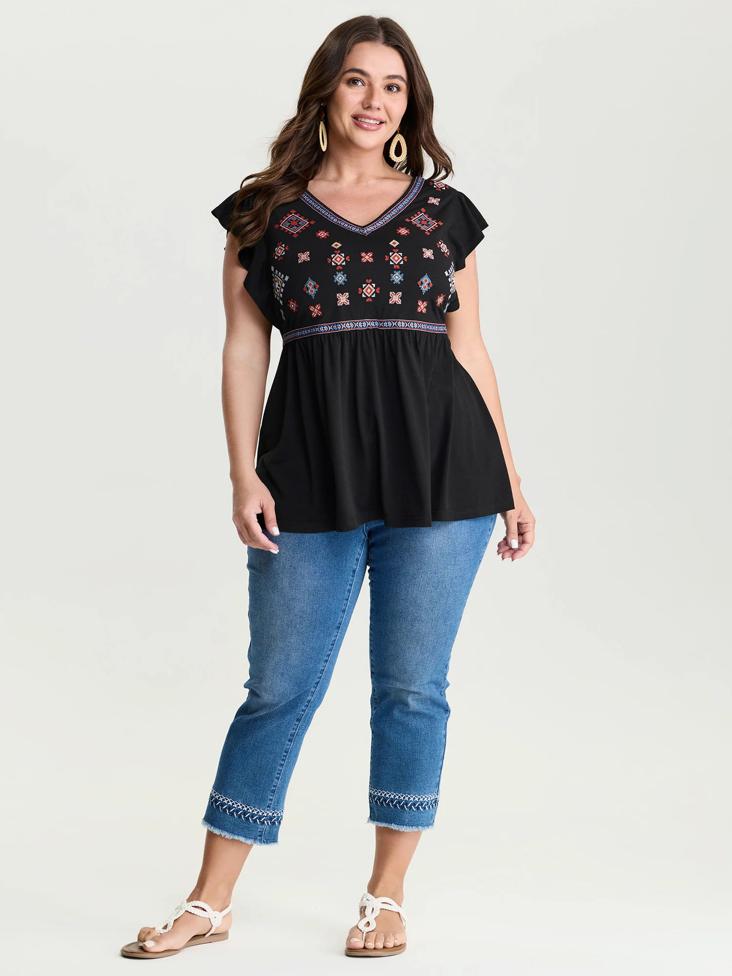 Supersoft Floral Embroidered Stretchy Knot Top - Image 3