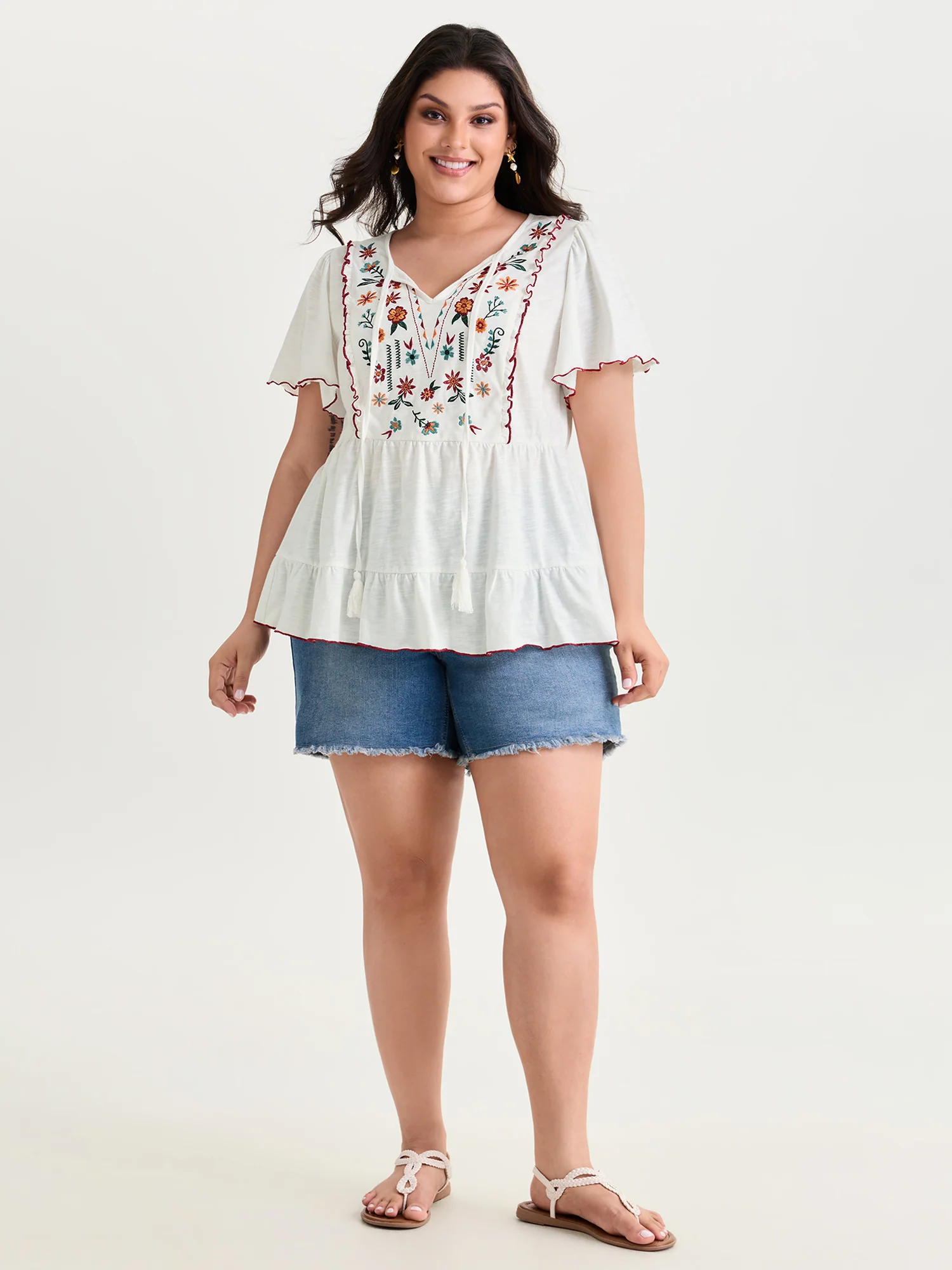 Supersoft Floral Embroidered Tassels T-Shirt - Image 3