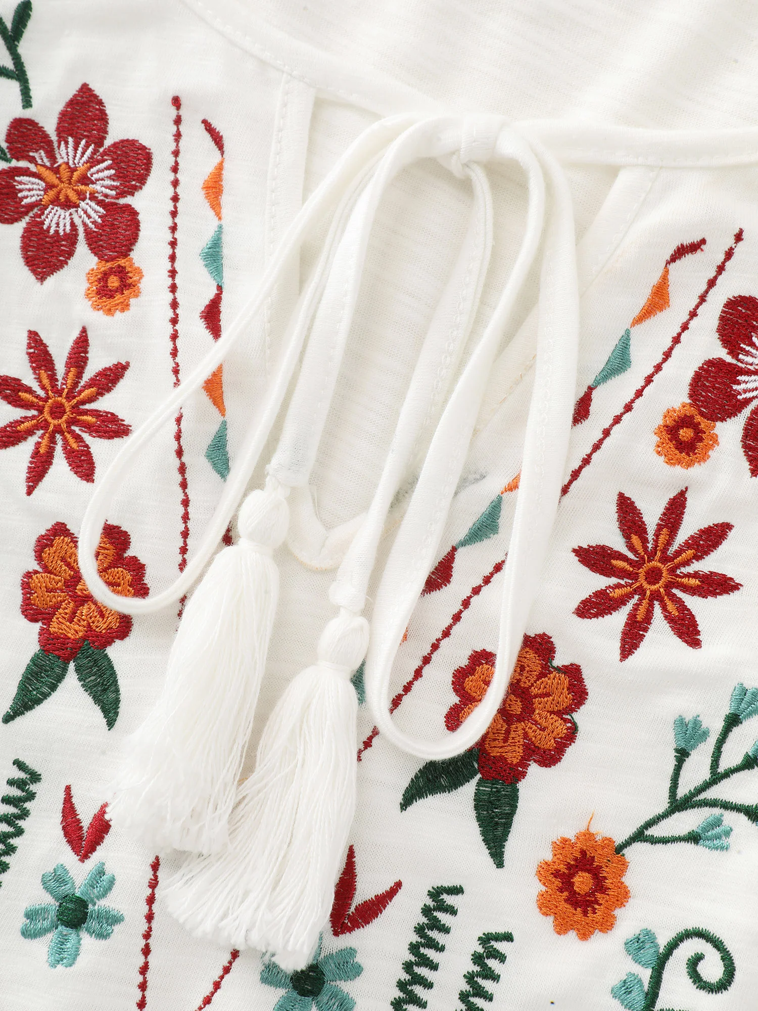 Supersoft Floral Embroidered Tassels T-Shirt - Image 5