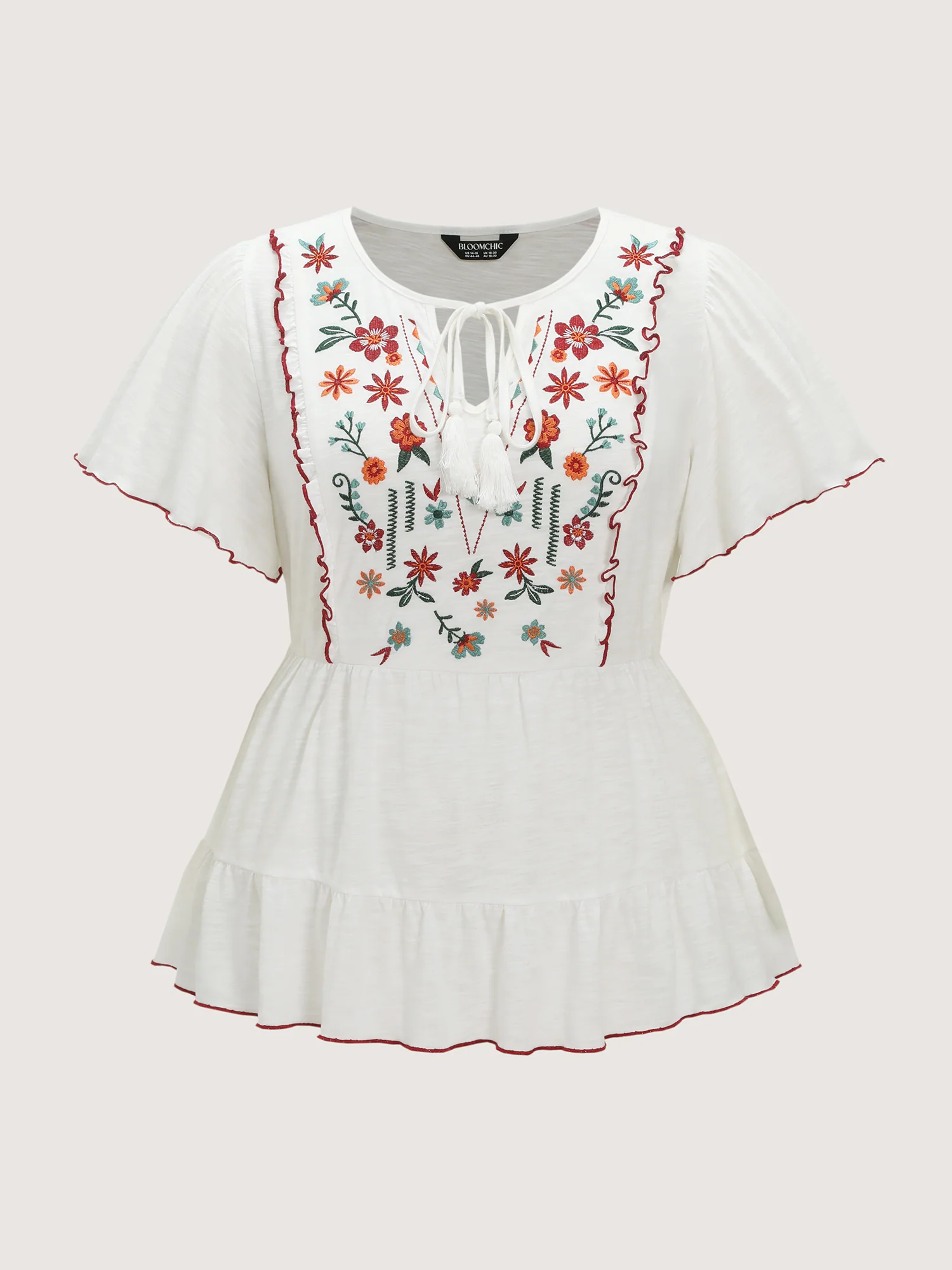 Supersoft Floral Embroidered Tassels T-Shirt - Image 7