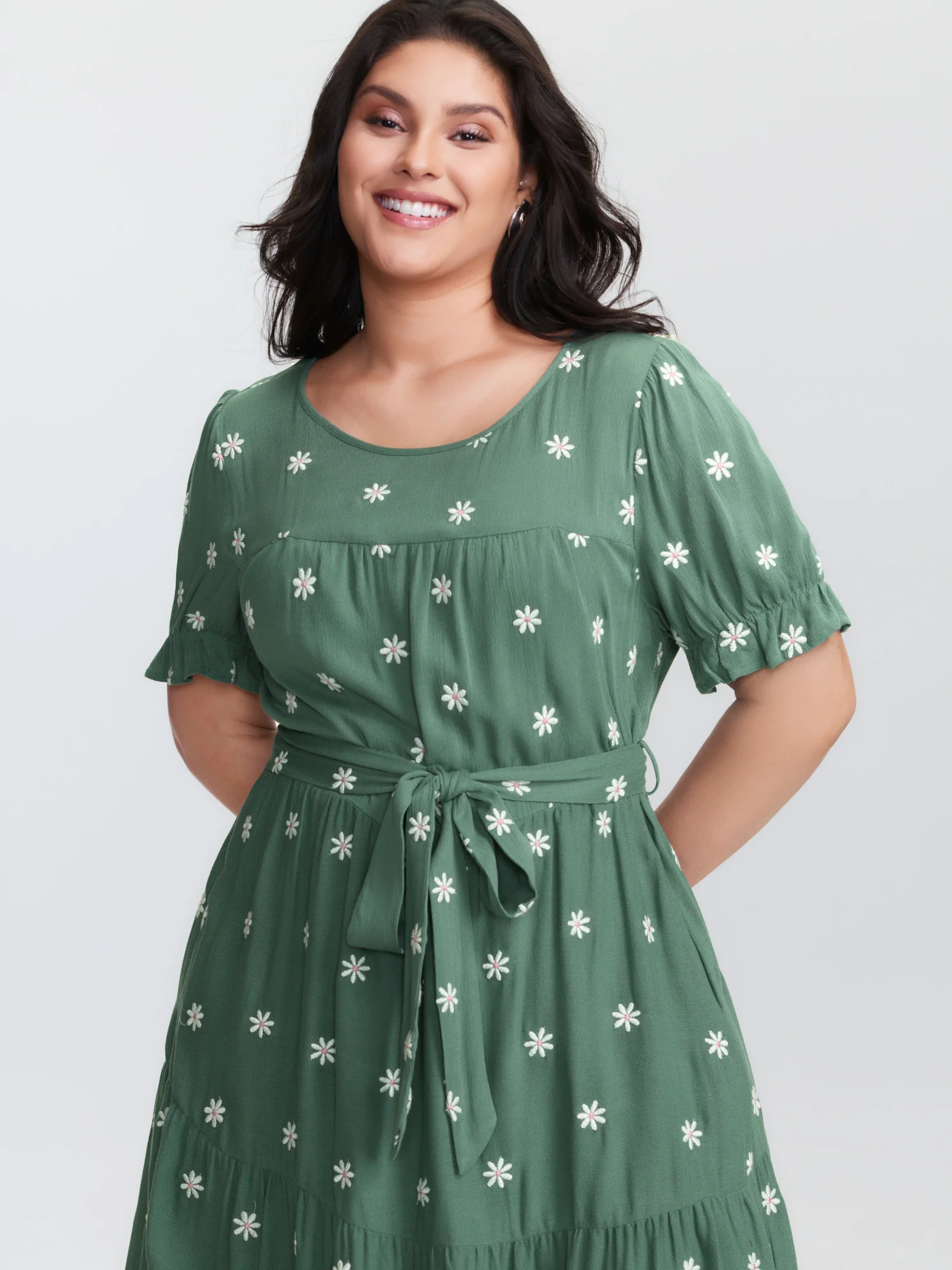 Supersoft Floral Embroidered Waist-Tie Mini Dress - Image 3