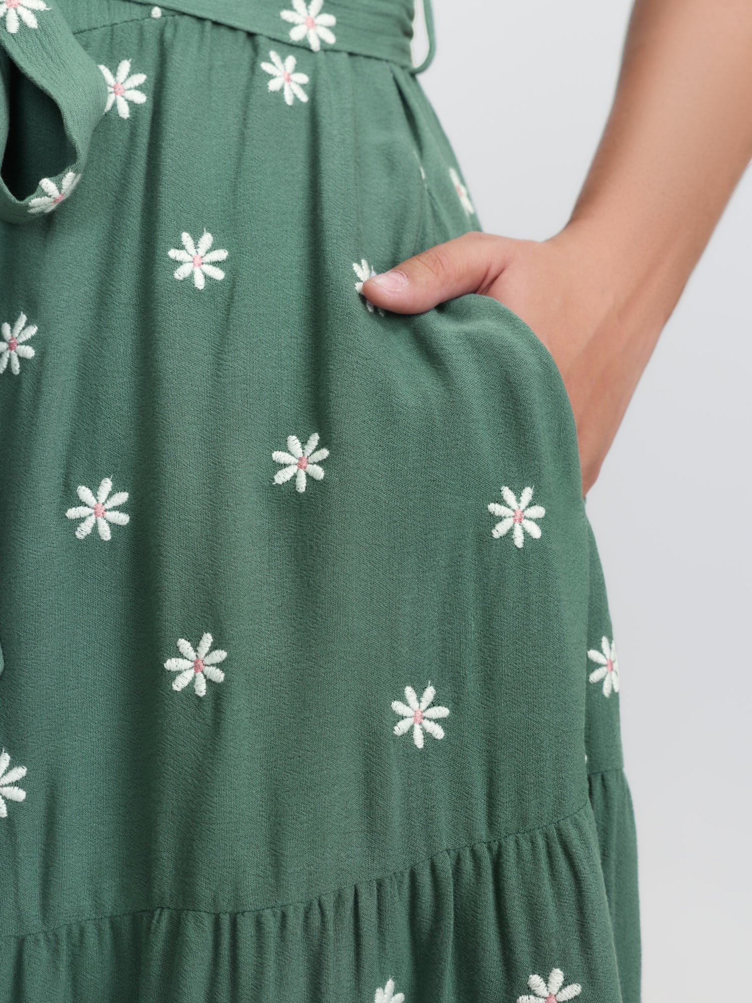 Supersoft Floral Embroidered Waist-Tie Mini Dress - Image 4