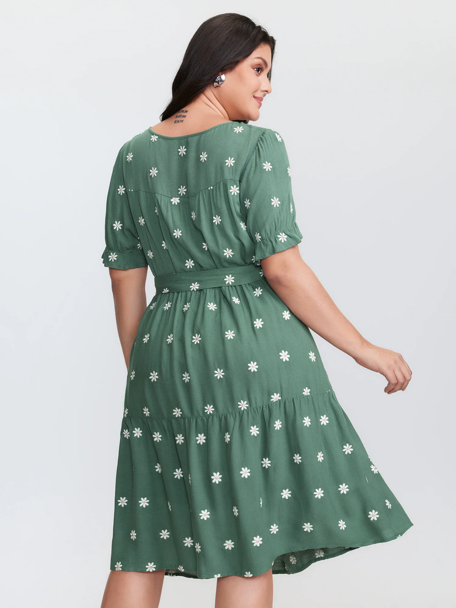 Supersoft Floral Embroidered Waist-Tie Mini Dress - Image 5