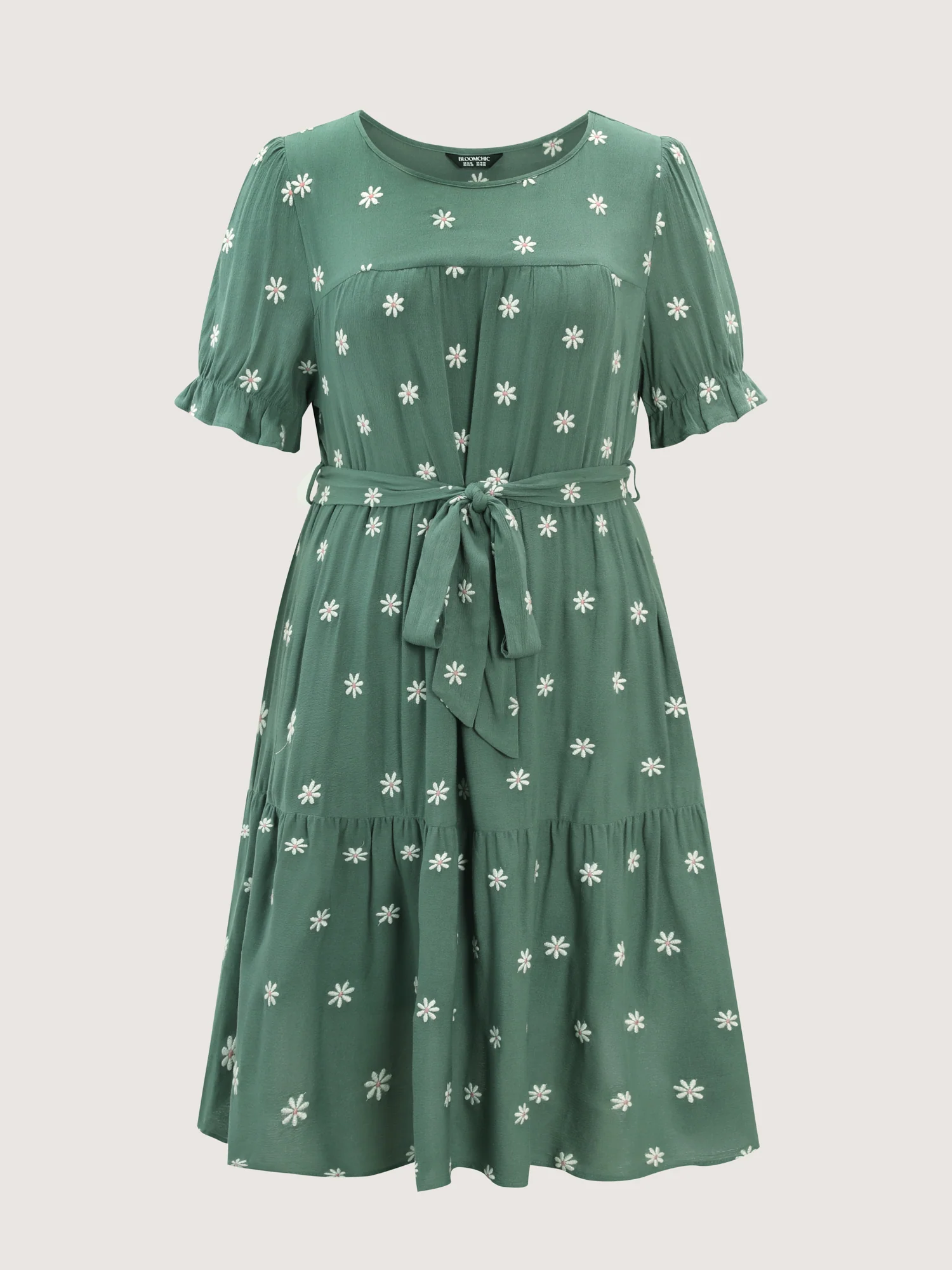 Supersoft Floral Embroidered Waist-Tie Mini Dress - Image 6