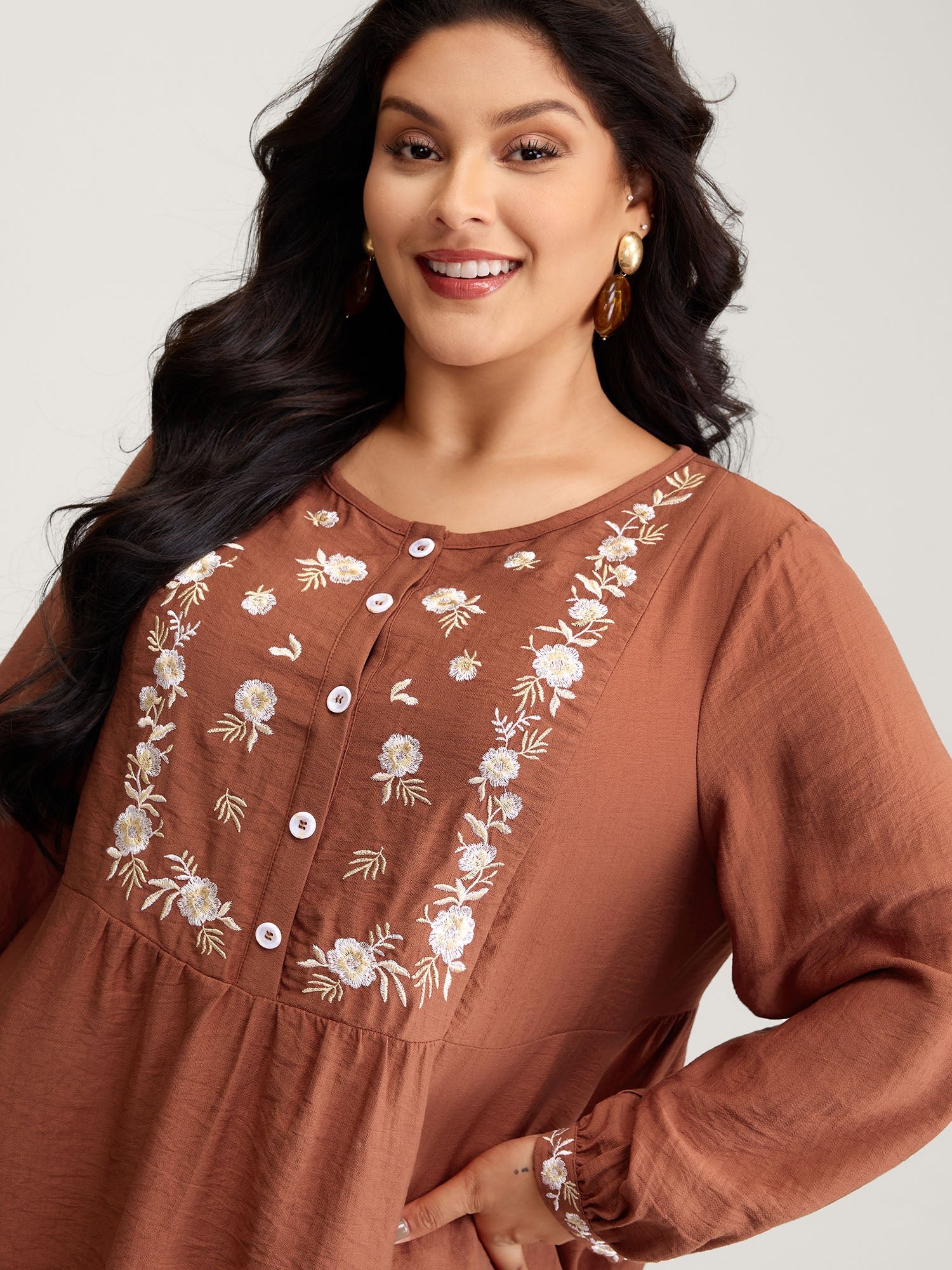 Supersoft Floral Embroidery Button Blouse - Image 2