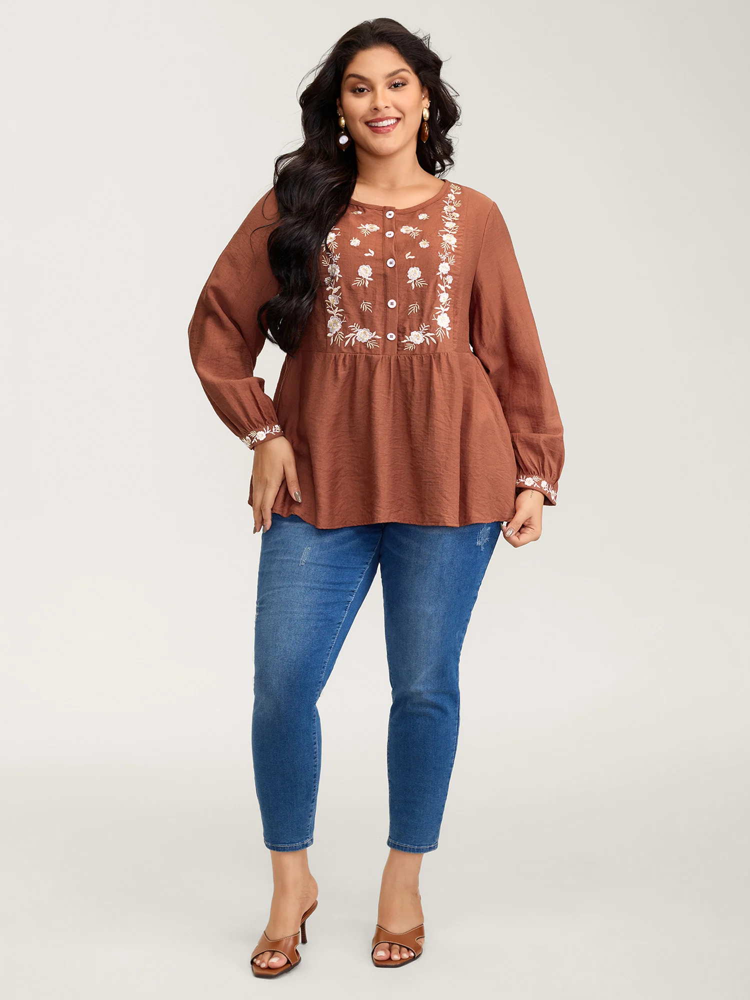 Supersoft Floral Embroidery Button Blouse - Image 3