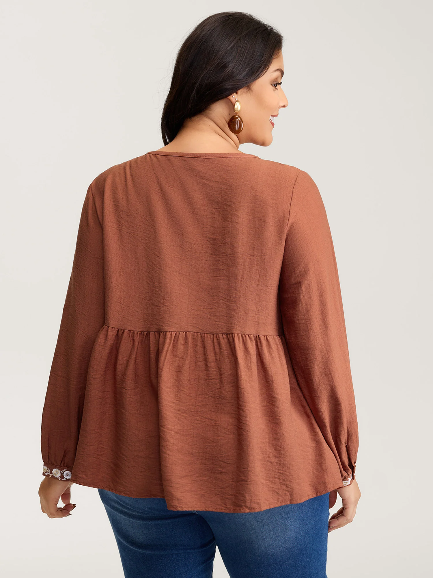 Supersoft Floral Embroidery Button Blouse - Image 4