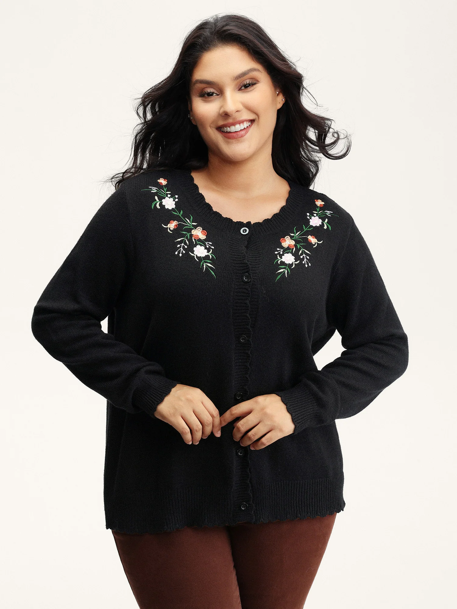 Supersoft Floral Embroidery Buttons Knit Cardigan - Image 2