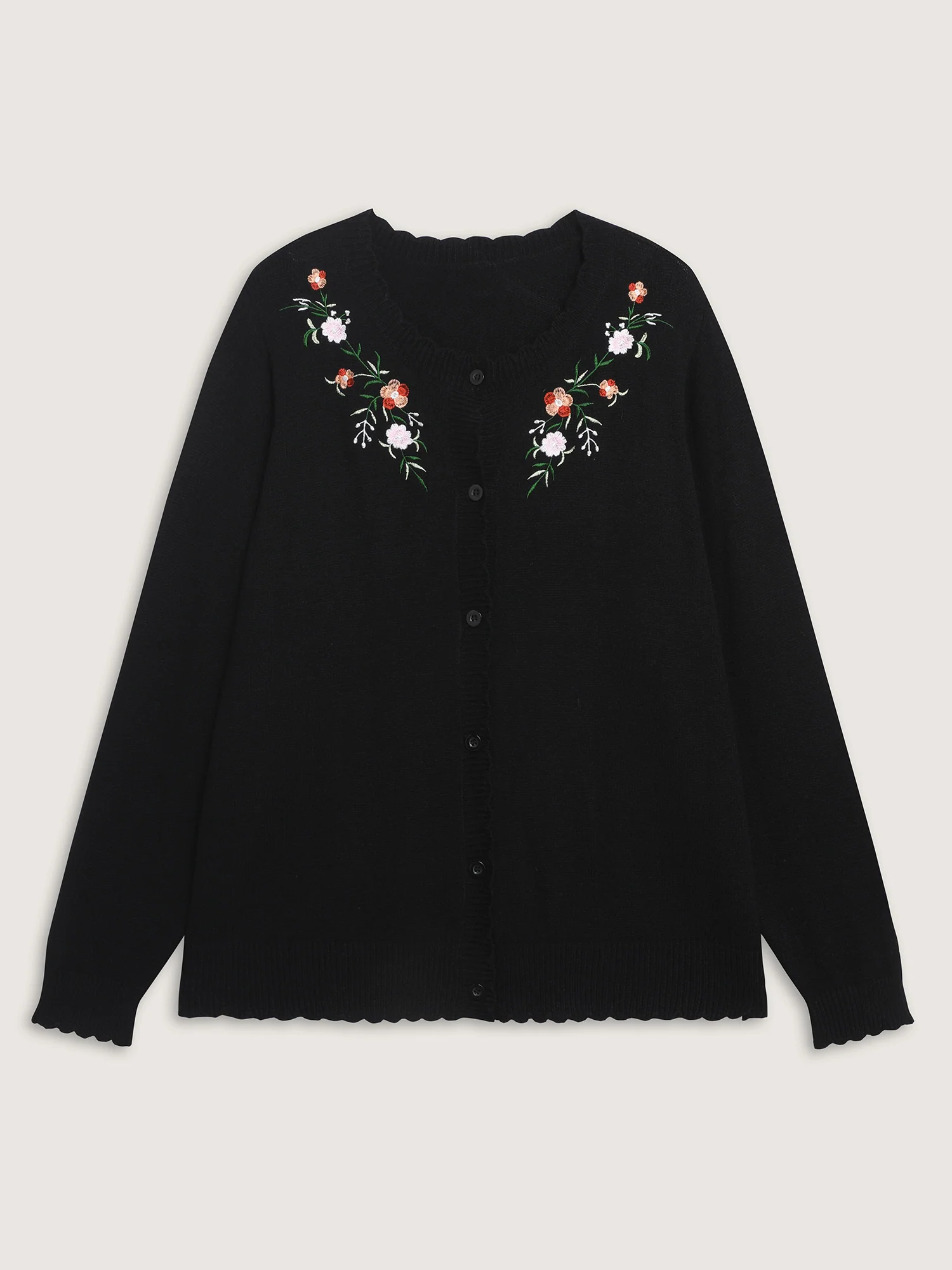 Supersoft Floral Embroidery Buttons Knit Cardigan - Image 8