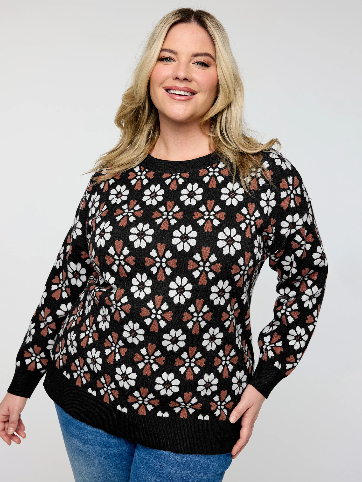 Supersoft Floral Jacquard Contrast Pullover - Image 2