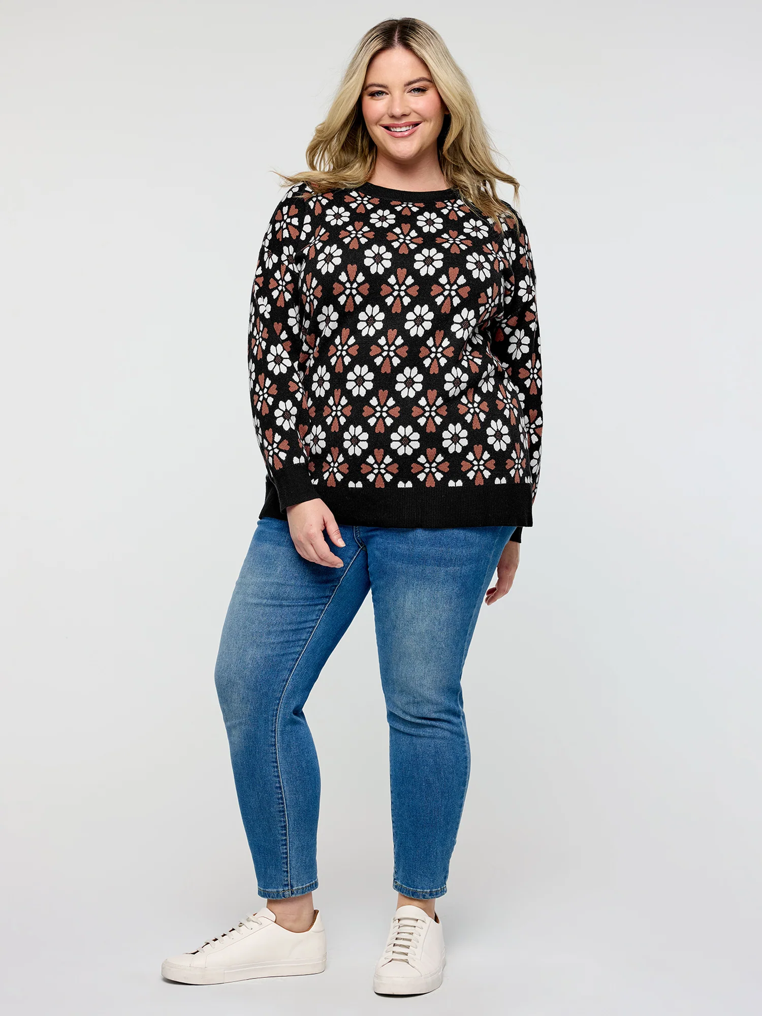 Supersoft Floral Jacquard Contrast Pullover - Image 3