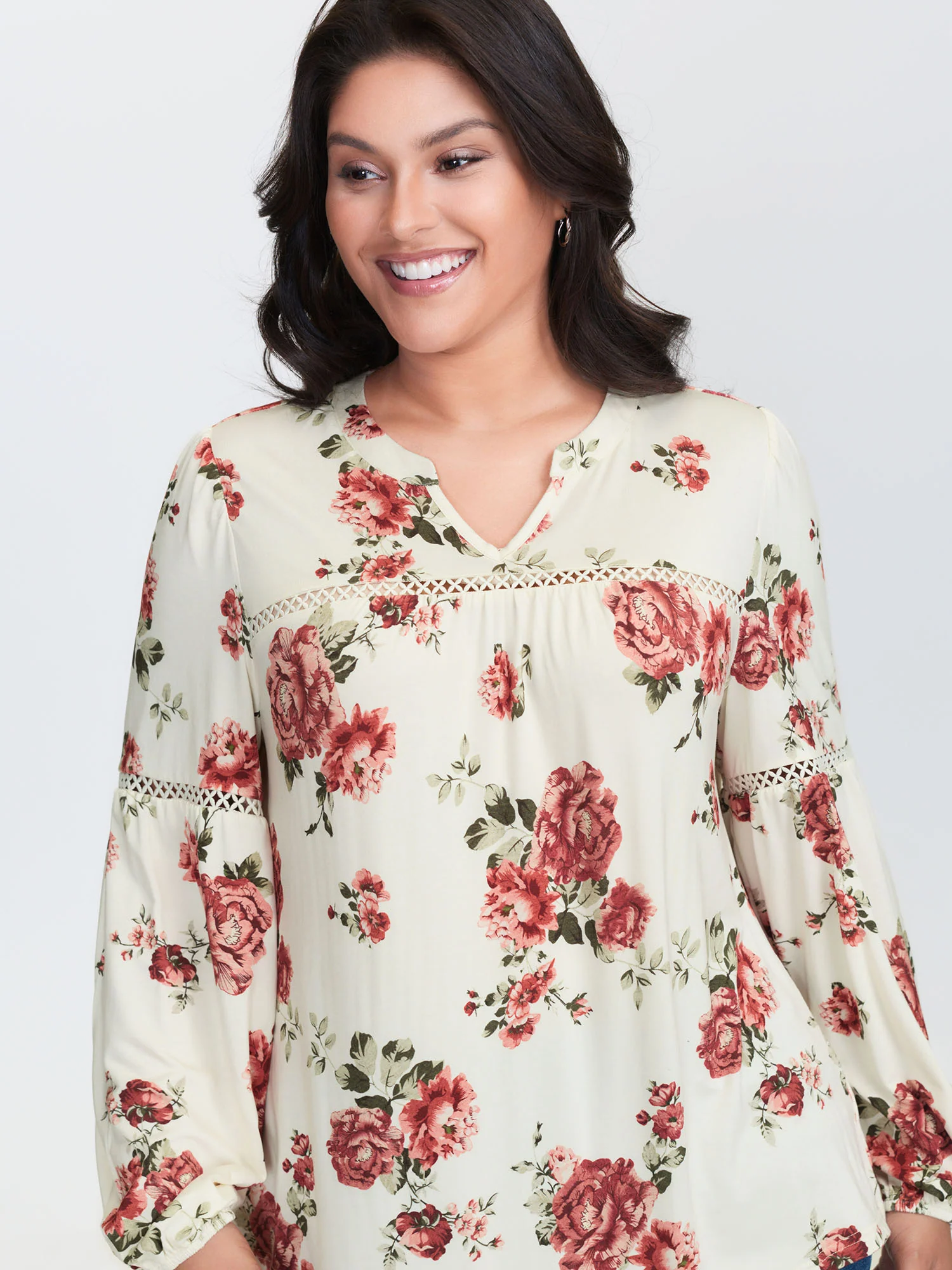 Supersoft Floral Lace Trim Knit Top