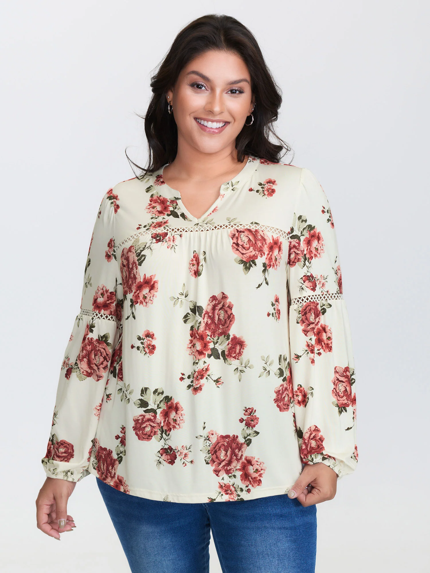 Supersoft Floral Lace Trim Knit Top - Image 2