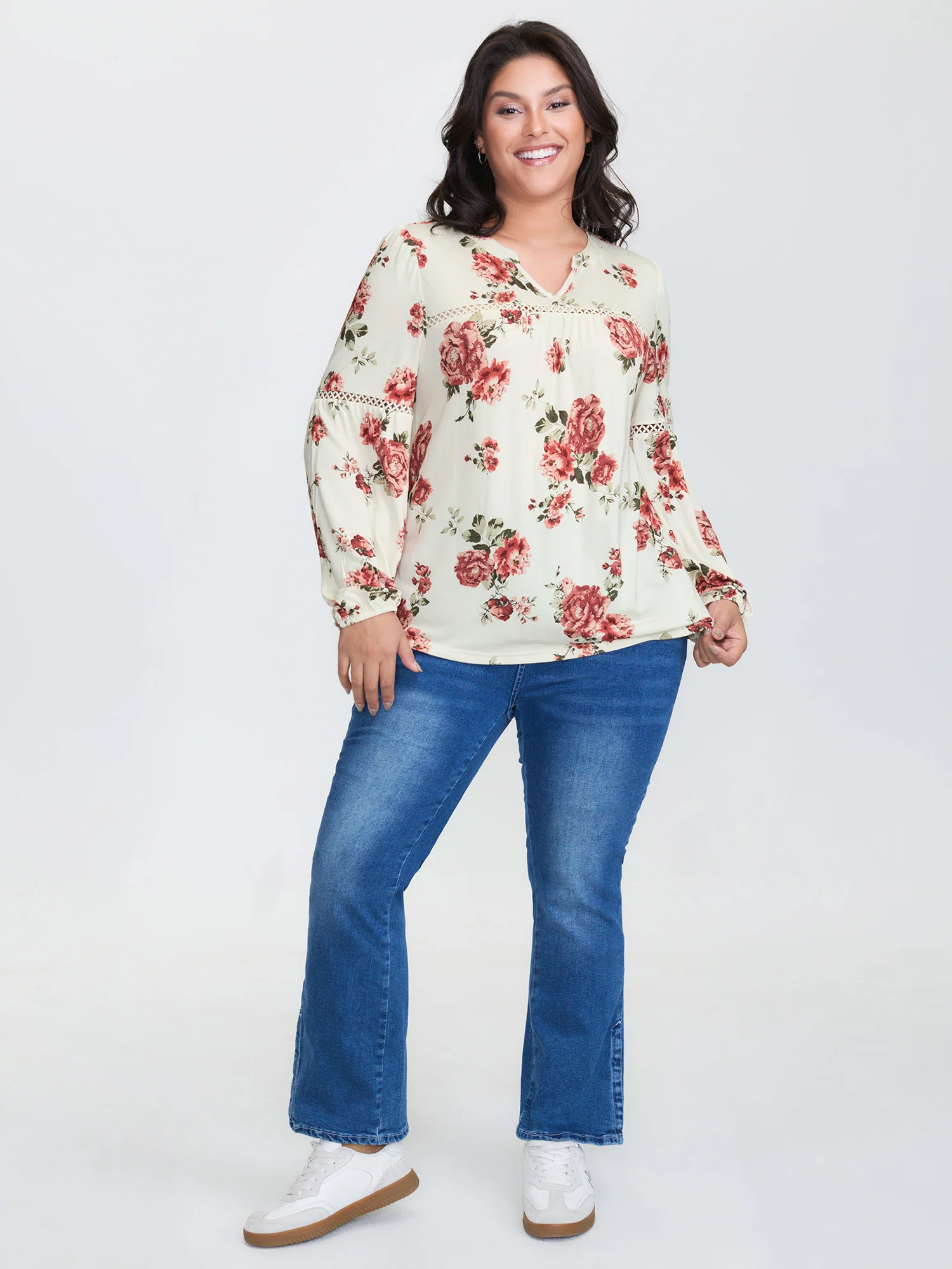 Supersoft Floral Lace Trim Knit Top - Image 3