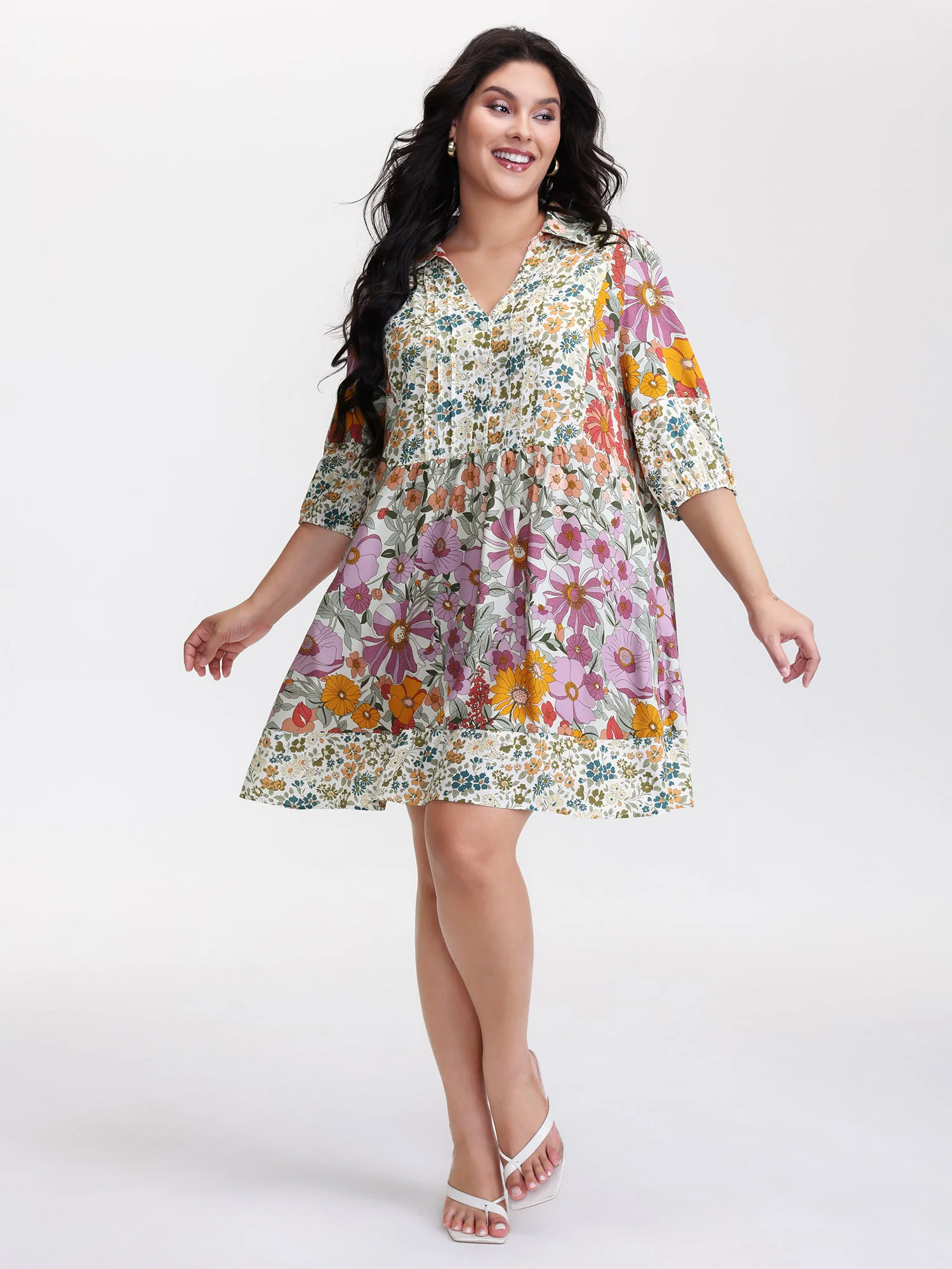 Supersoft Floral Mosaic Collar Mini Dress - Image 3