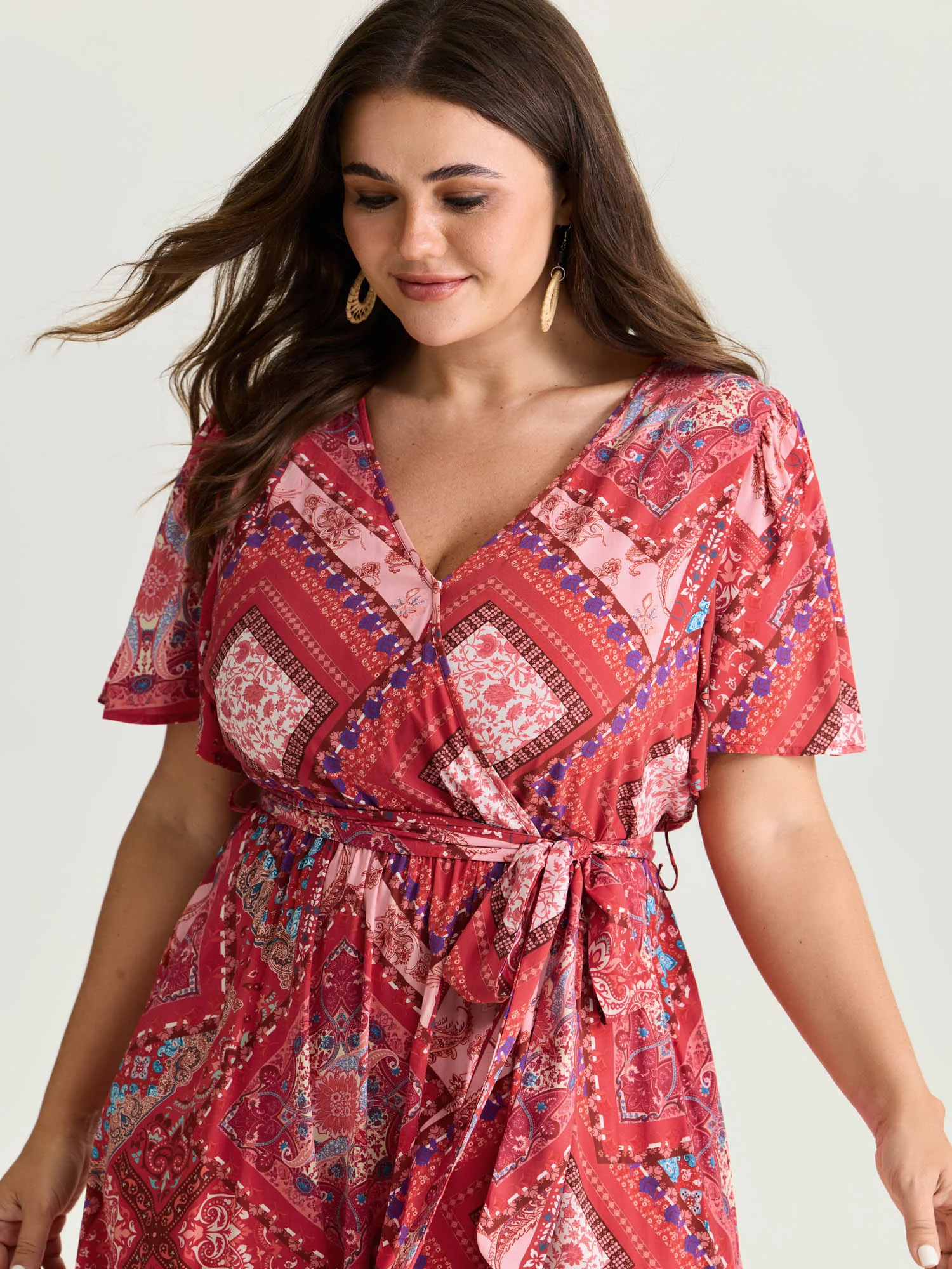 Supersoft Floral Patchwork Print Waist-Tie Midi Dress - Image 2
