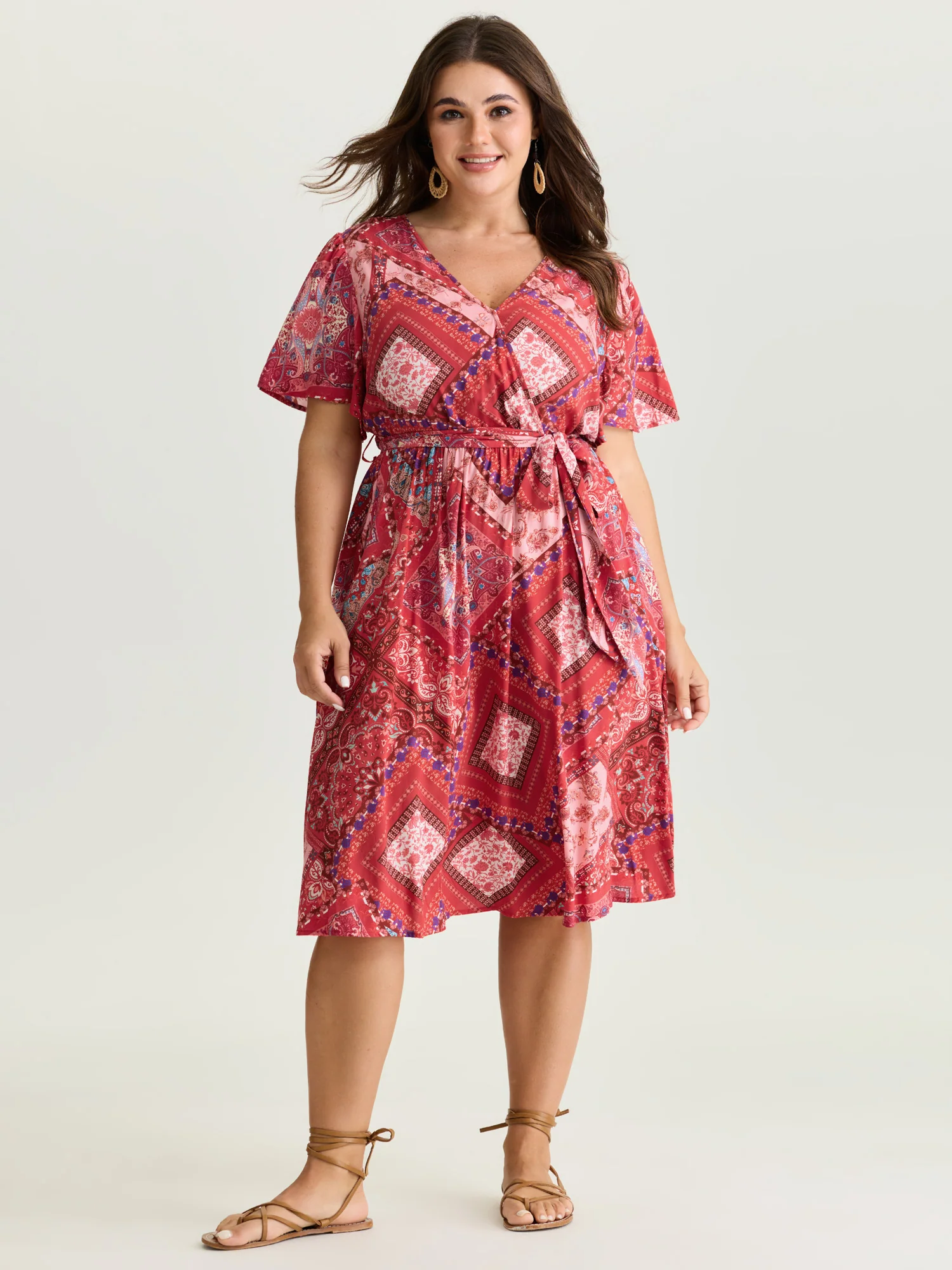 Supersoft Floral Patchwork Print Waist-Tie Midi Dress - Image 3