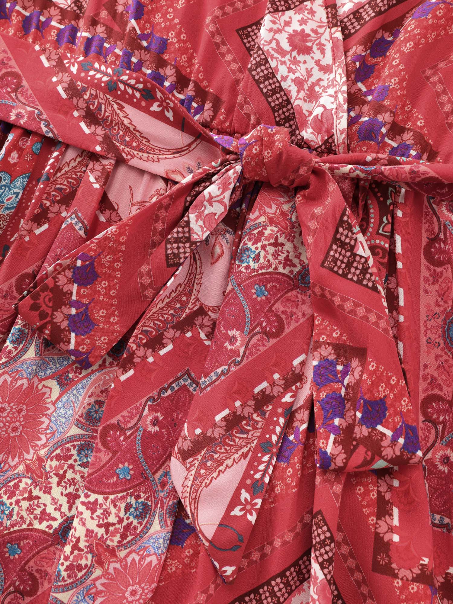 Supersoft Floral Patchwork Print Waist-Tie Midi Dress - Image 6