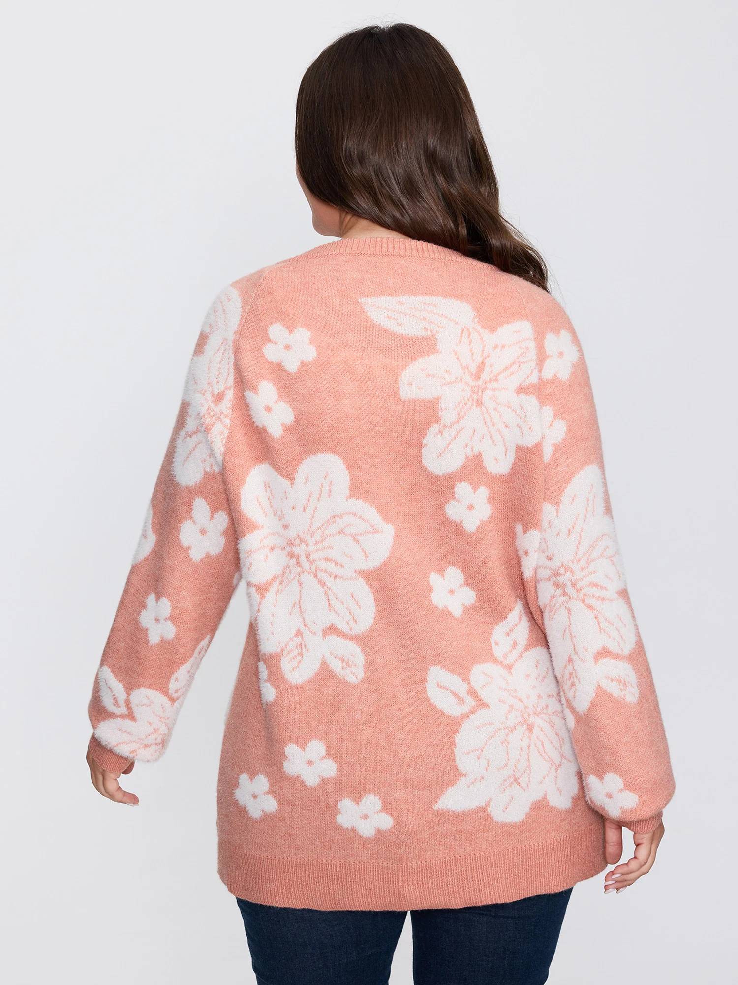 Supersoft Floral Pattern Round Neck Stretchy Knit Cardigan - Image 4