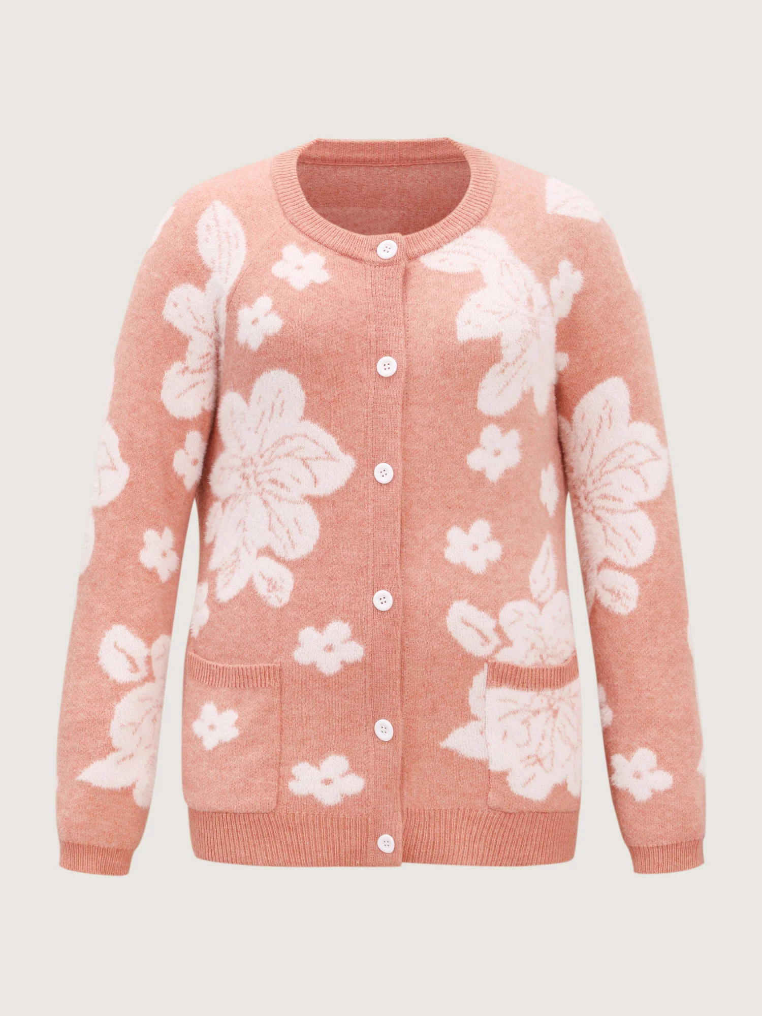 Supersoft Floral Pattern Round Neck Stretchy Knit Cardigan - Image 7