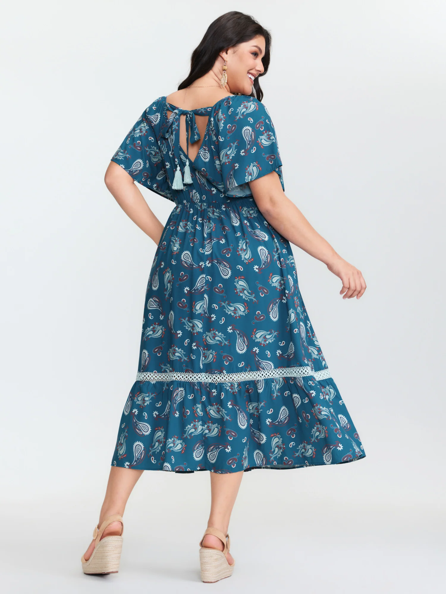 Supersoft Floral Print Backless Lace Midi Dress - Image 2