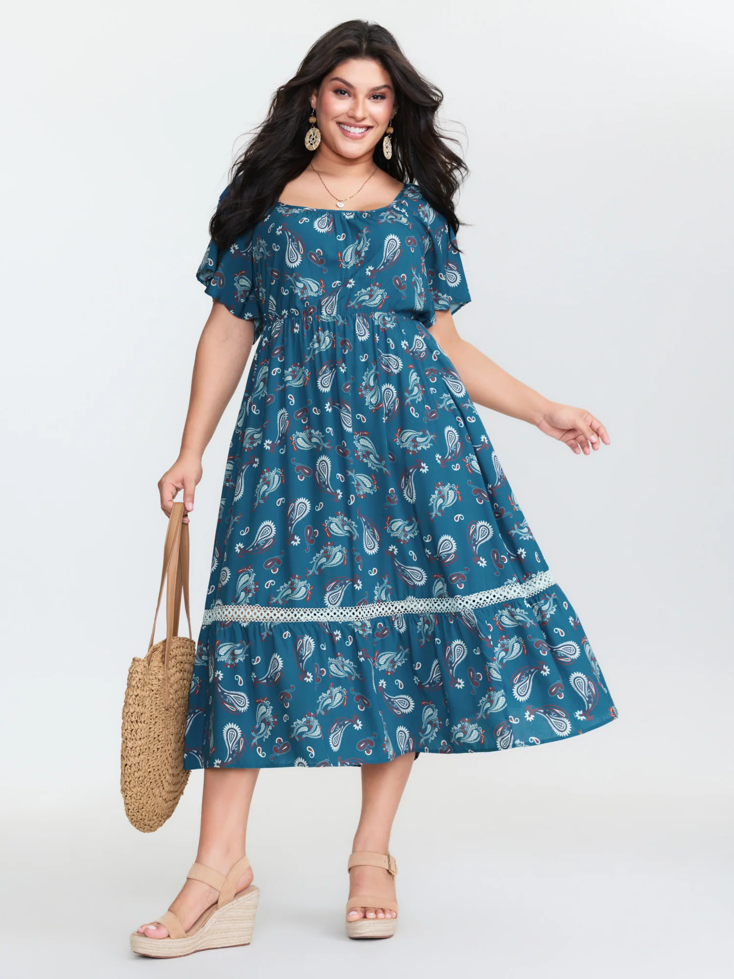 Supersoft Floral Print Backless Lace Midi Dress - Image 5