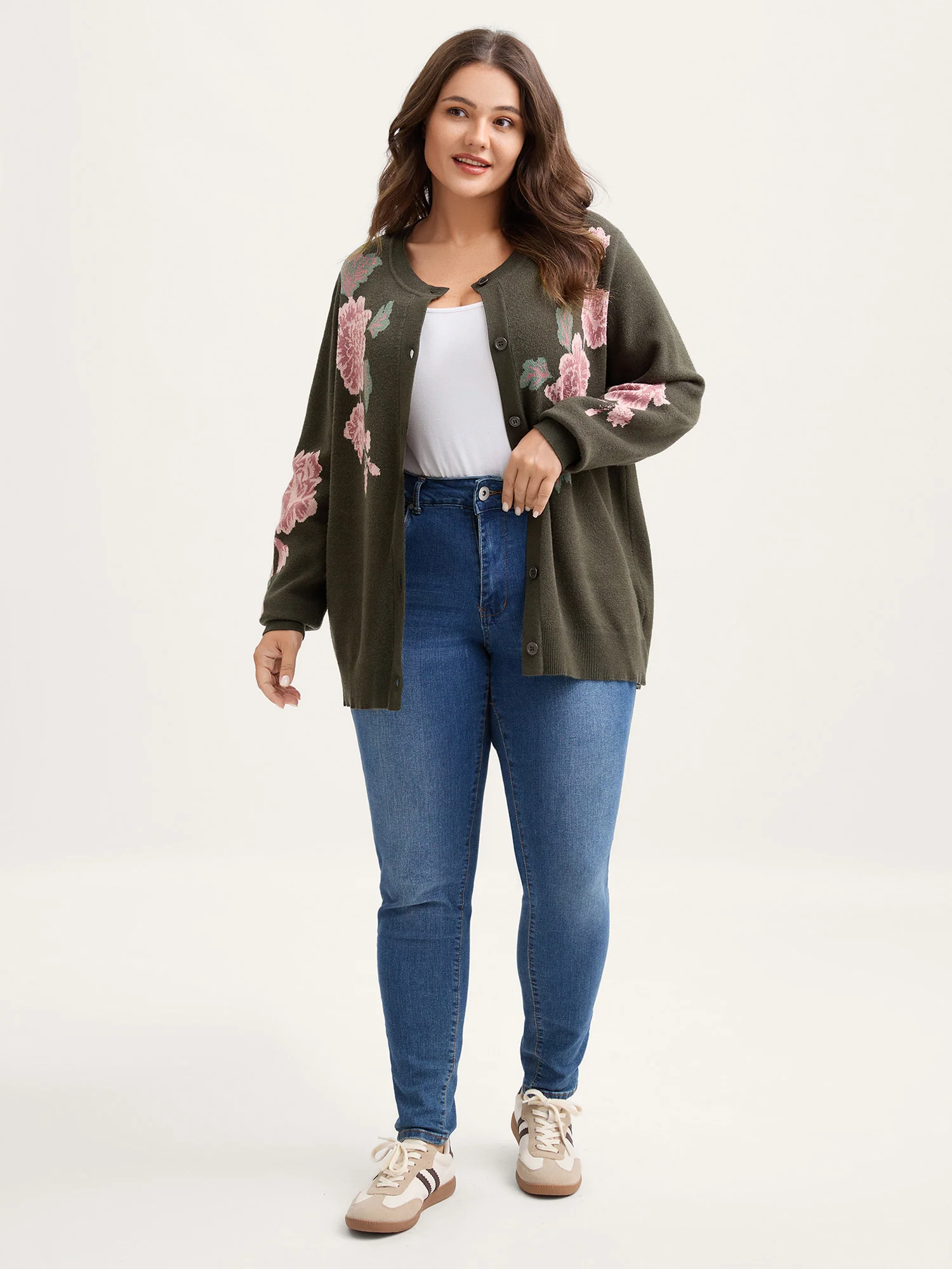 Supersoft Floral Print Button-Down Knit Cardigan - Image 3