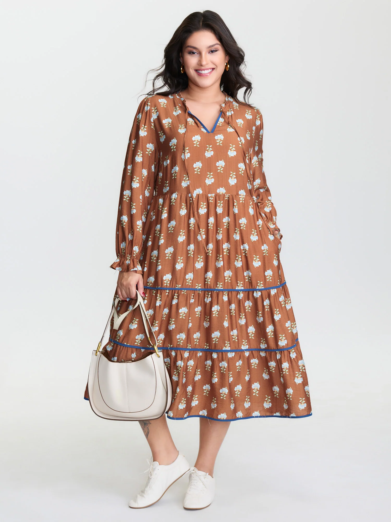 Supersoft Floral Print Drawstring Neckline Midi Dress - Image 2