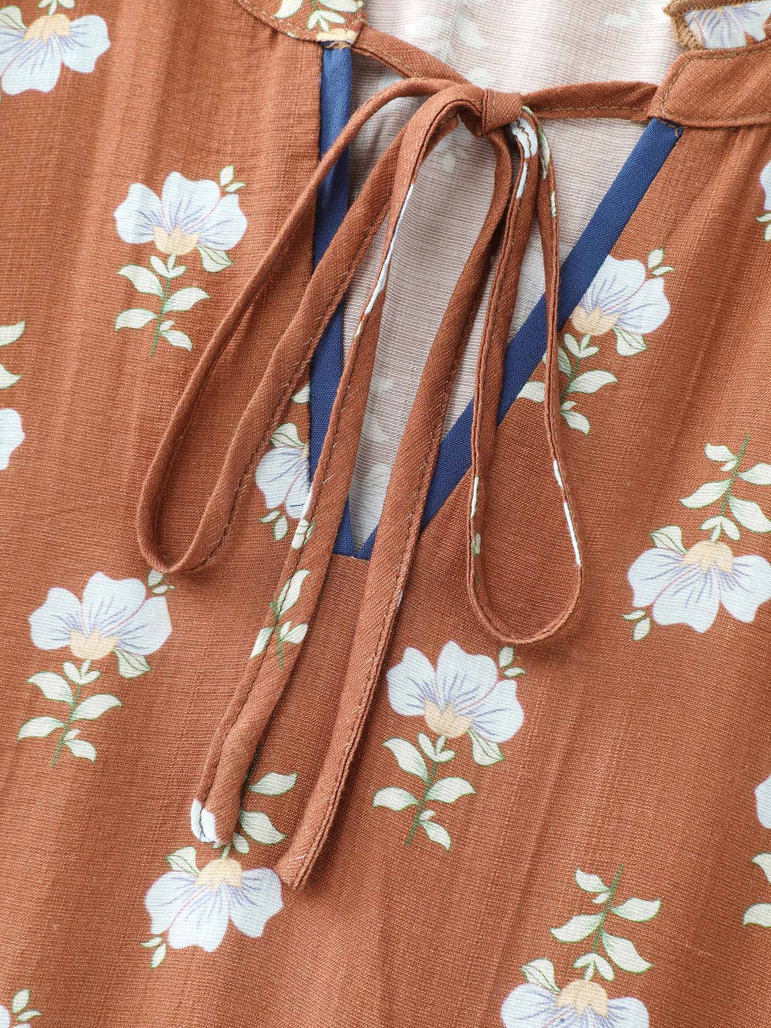 Supersoft Floral Print Drawstring Neckline Midi Dress - Image 6