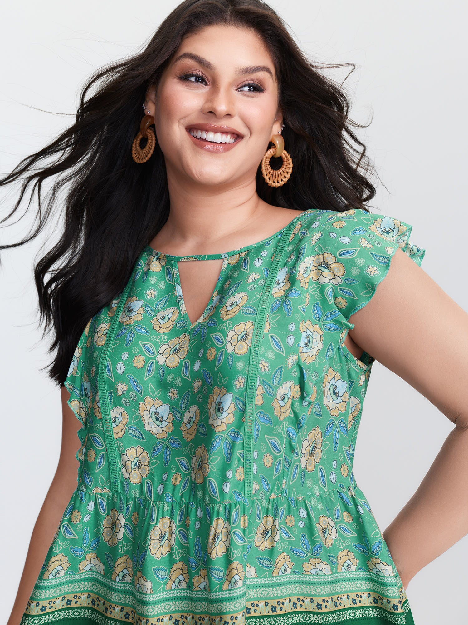 Supersoft Floral Print Keyhole Neck Blouse - Image 2