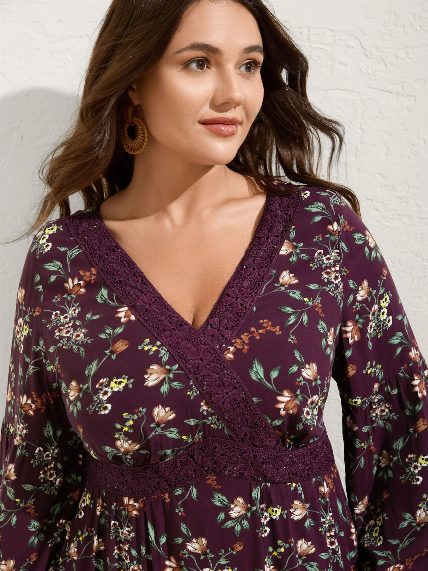 Supersoft Floral Print Lace Trim Knee-Length Dress - Image 2