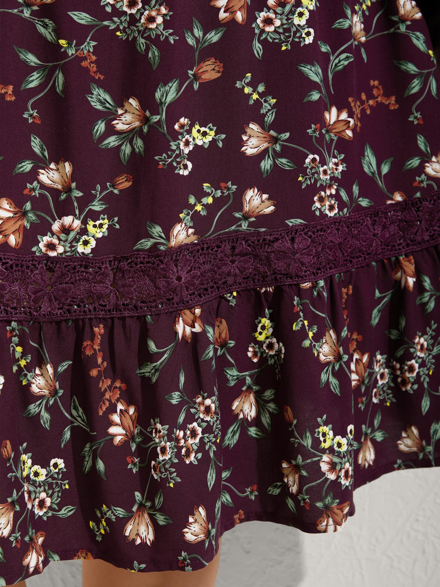 Supersoft Floral Print Lace Trim Knee-Length Dress - Image 4