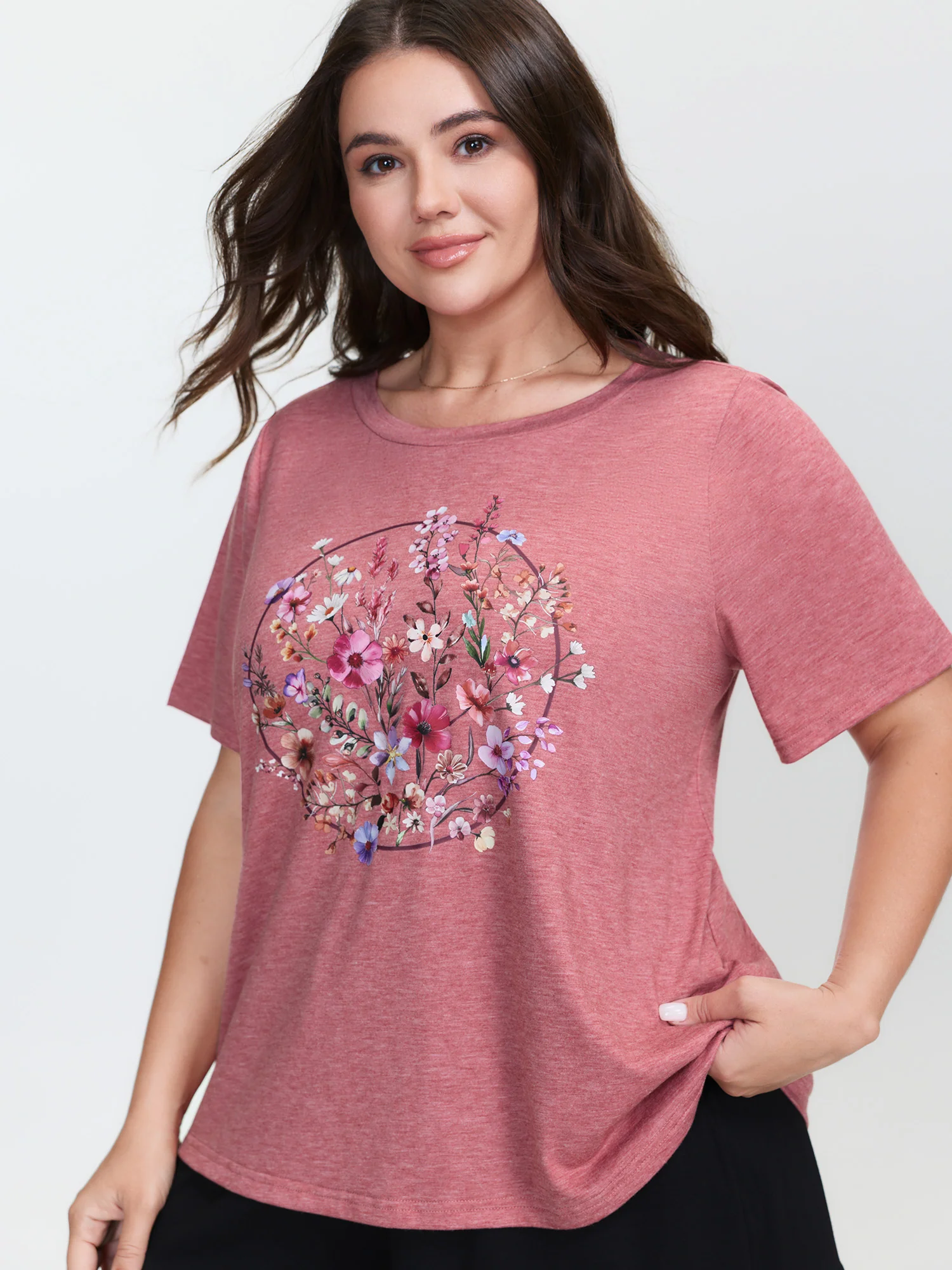Supersoft Floral Print Round Neck T-Shirt - Image 2
