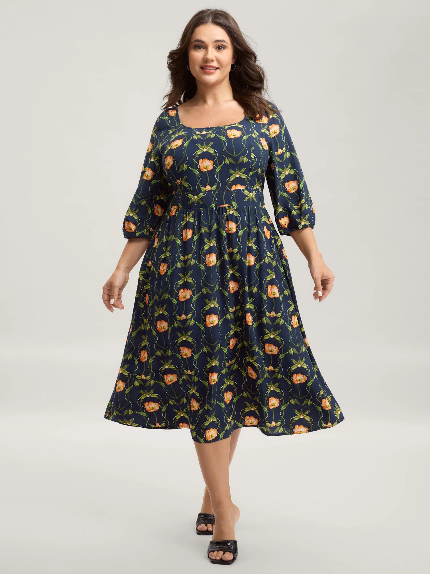 Supersoft Floral Print Shirred Midi Dress - Image 3