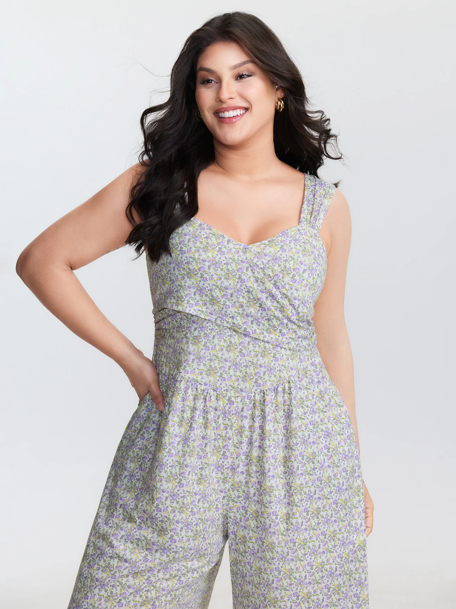 Supersoft Floral Print Twist Front Split Jumpsuit - Image 2