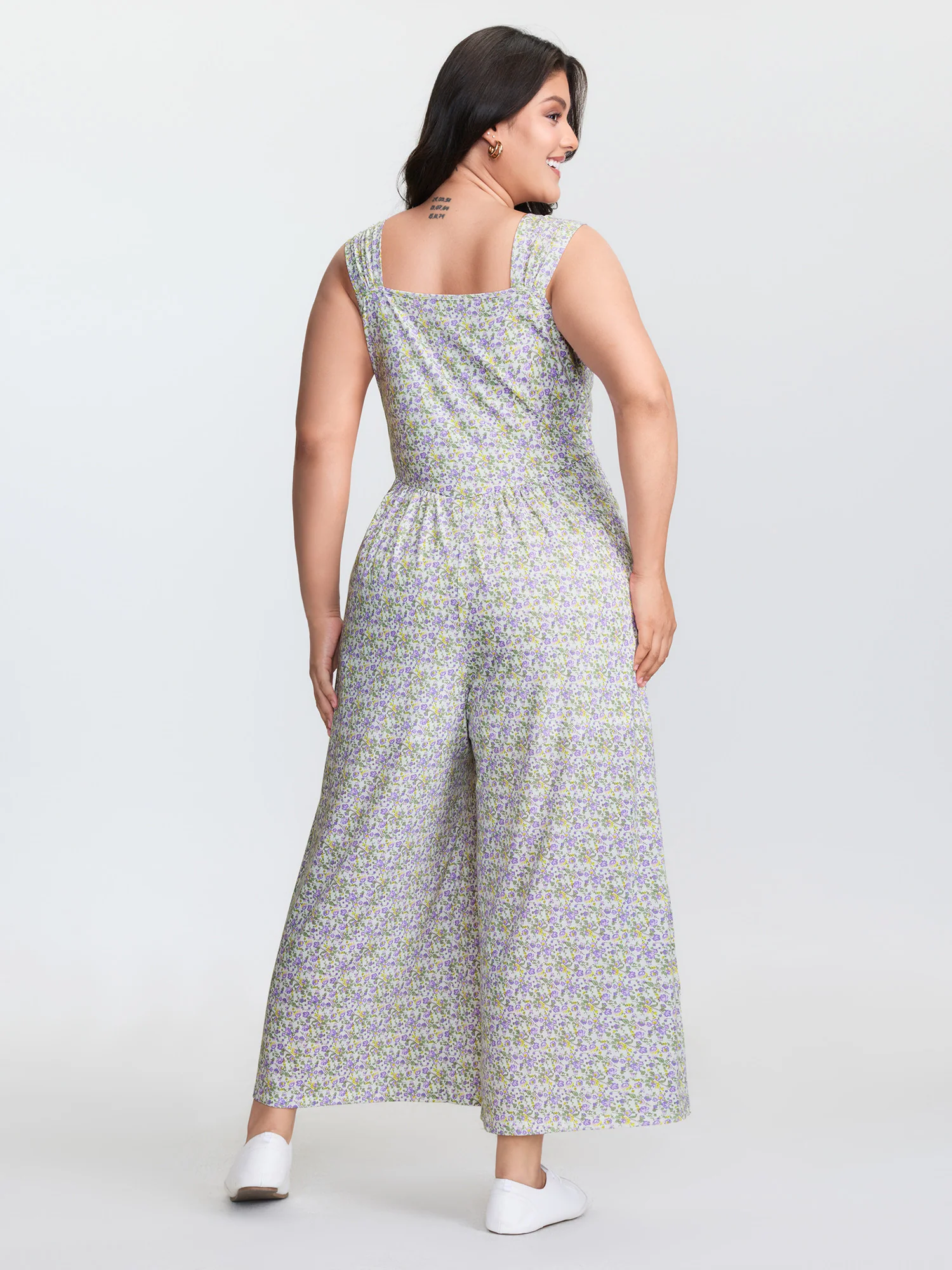 Supersoft Floral Print Twist Front Split Jumpsuit - Image 5