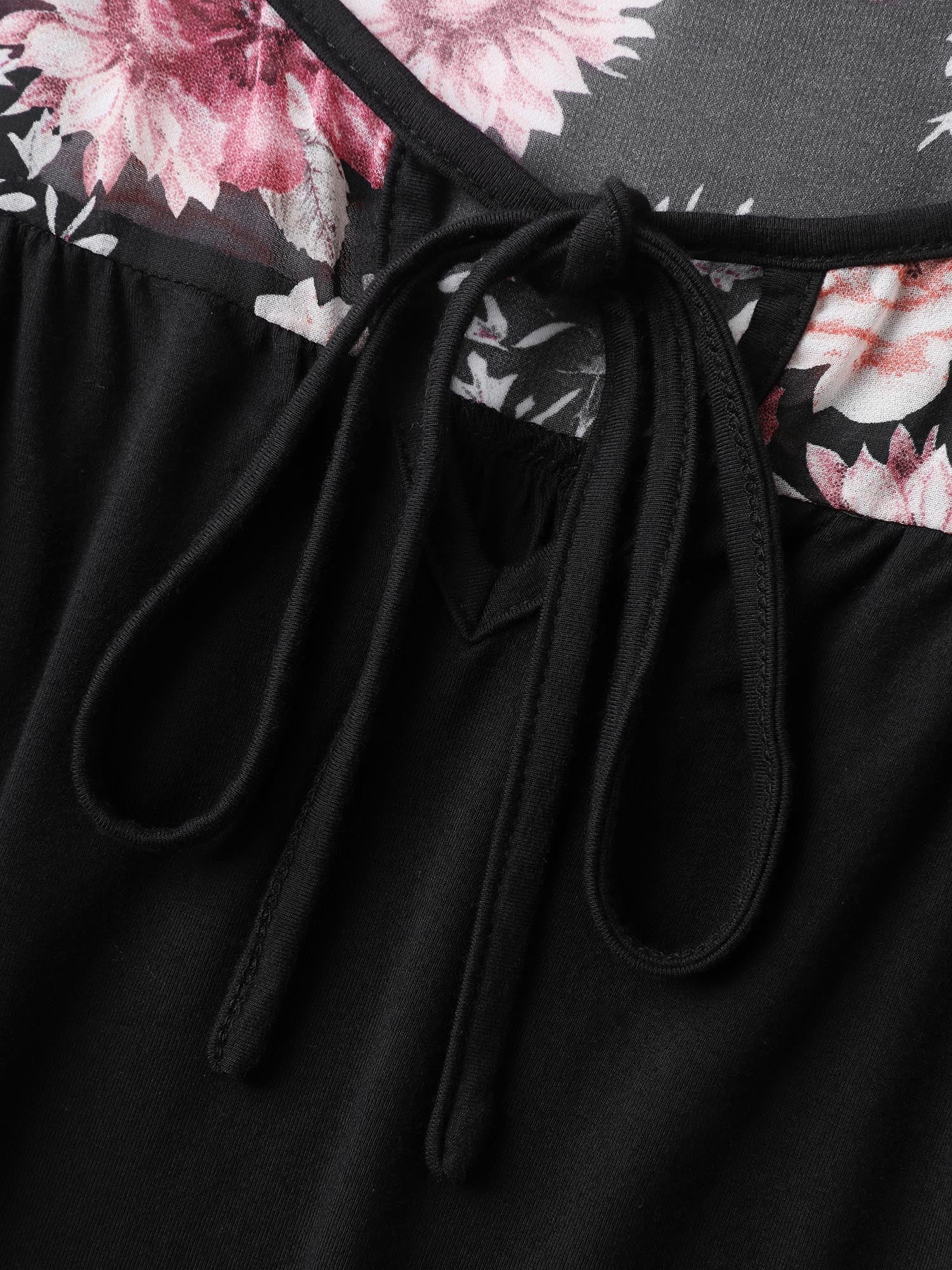 Supersoft Floral Ruffled Sleeve Neck Tie Knit Top - Image 6