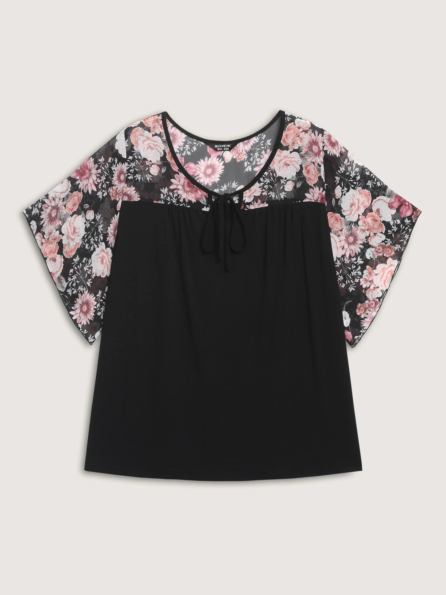 Supersoft Floral Ruffled Sleeve Neck Tie Knit Top - Image 8