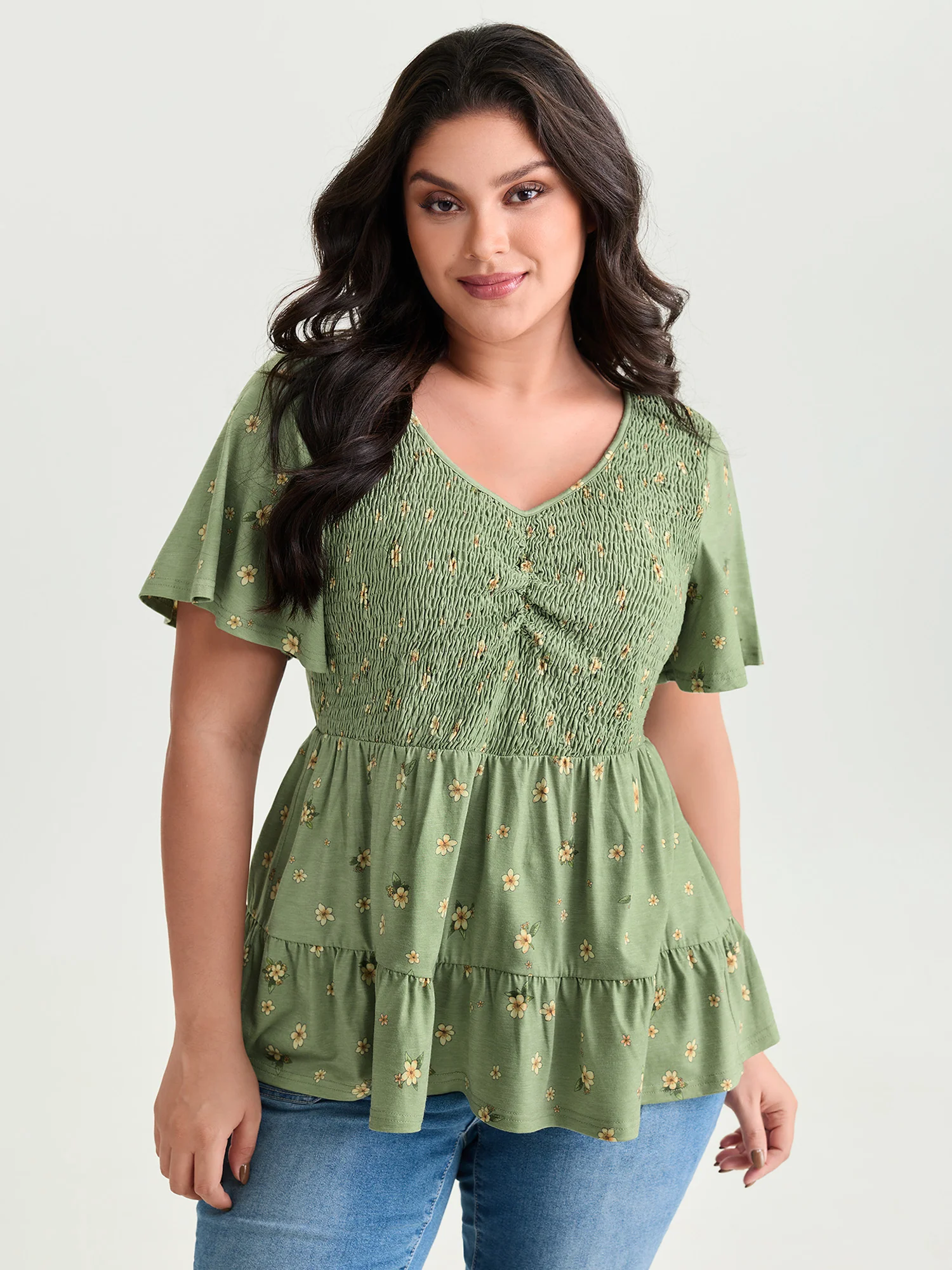 Supersoft Floral Shirred Stretchy Knit Top