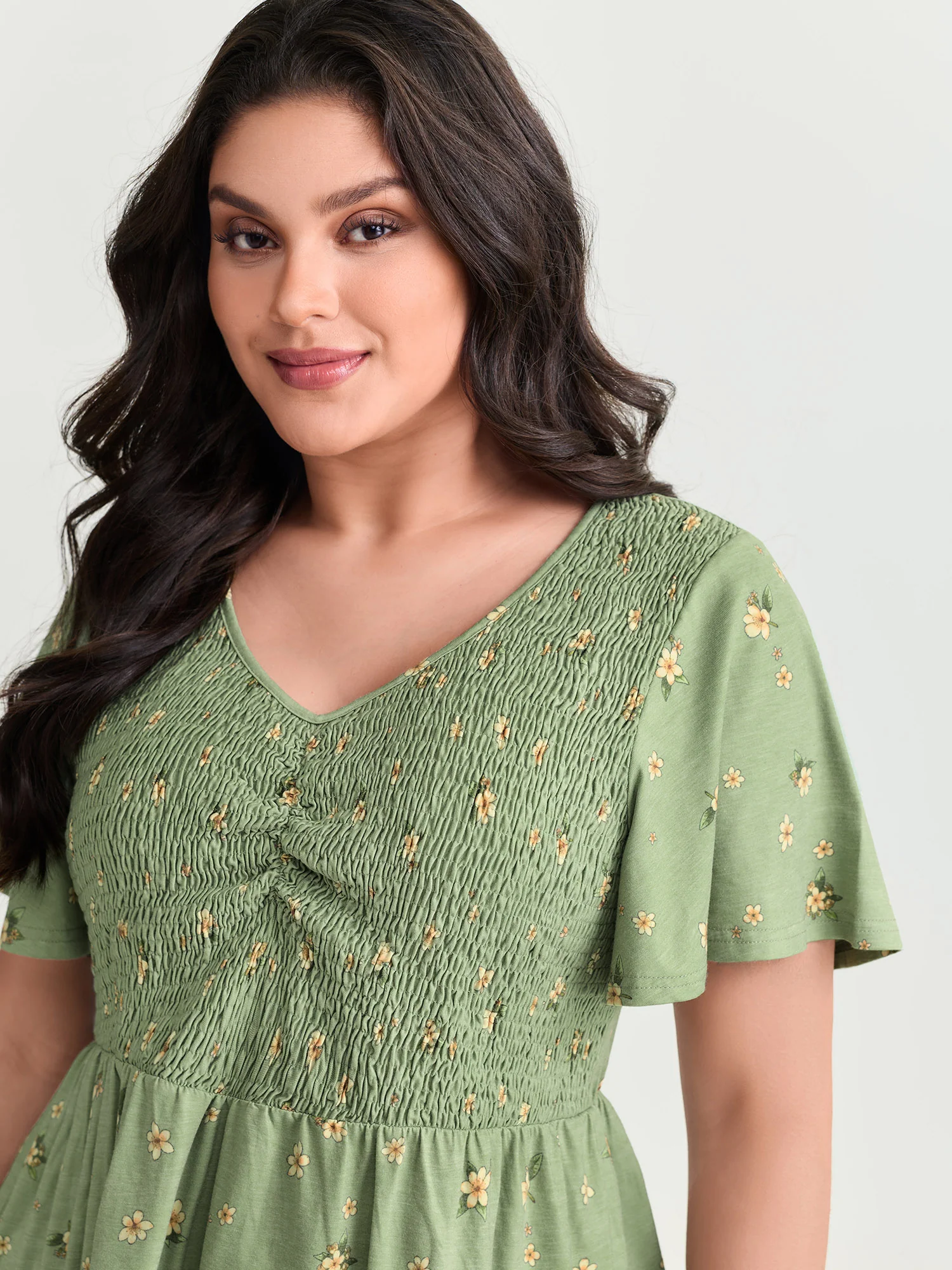 Supersoft Floral Shirred Stretchy Knit Top - Image 2