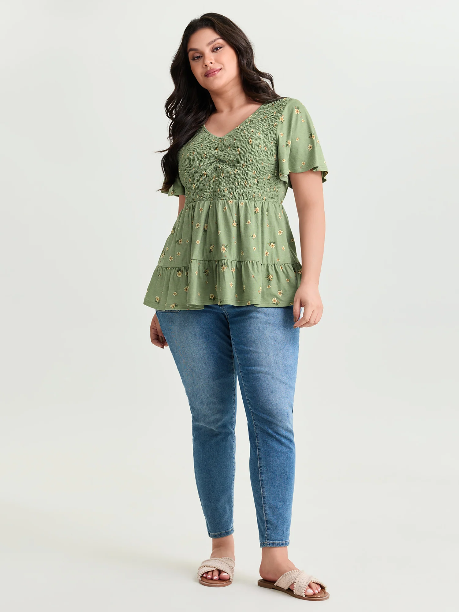 Supersoft Floral Shirred Stretchy Knit Top - Image 3