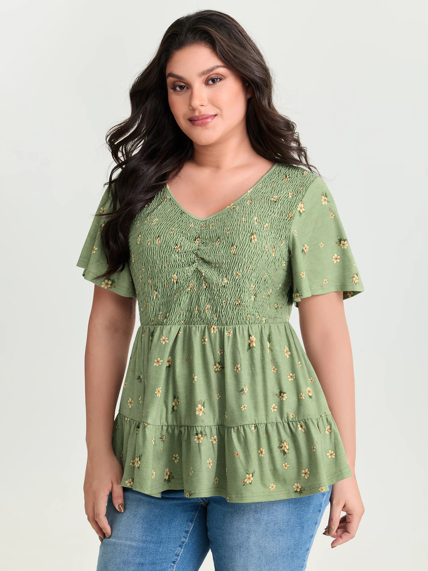 Supersoft Floral Shirred Stretchy Knit Top - Image 4