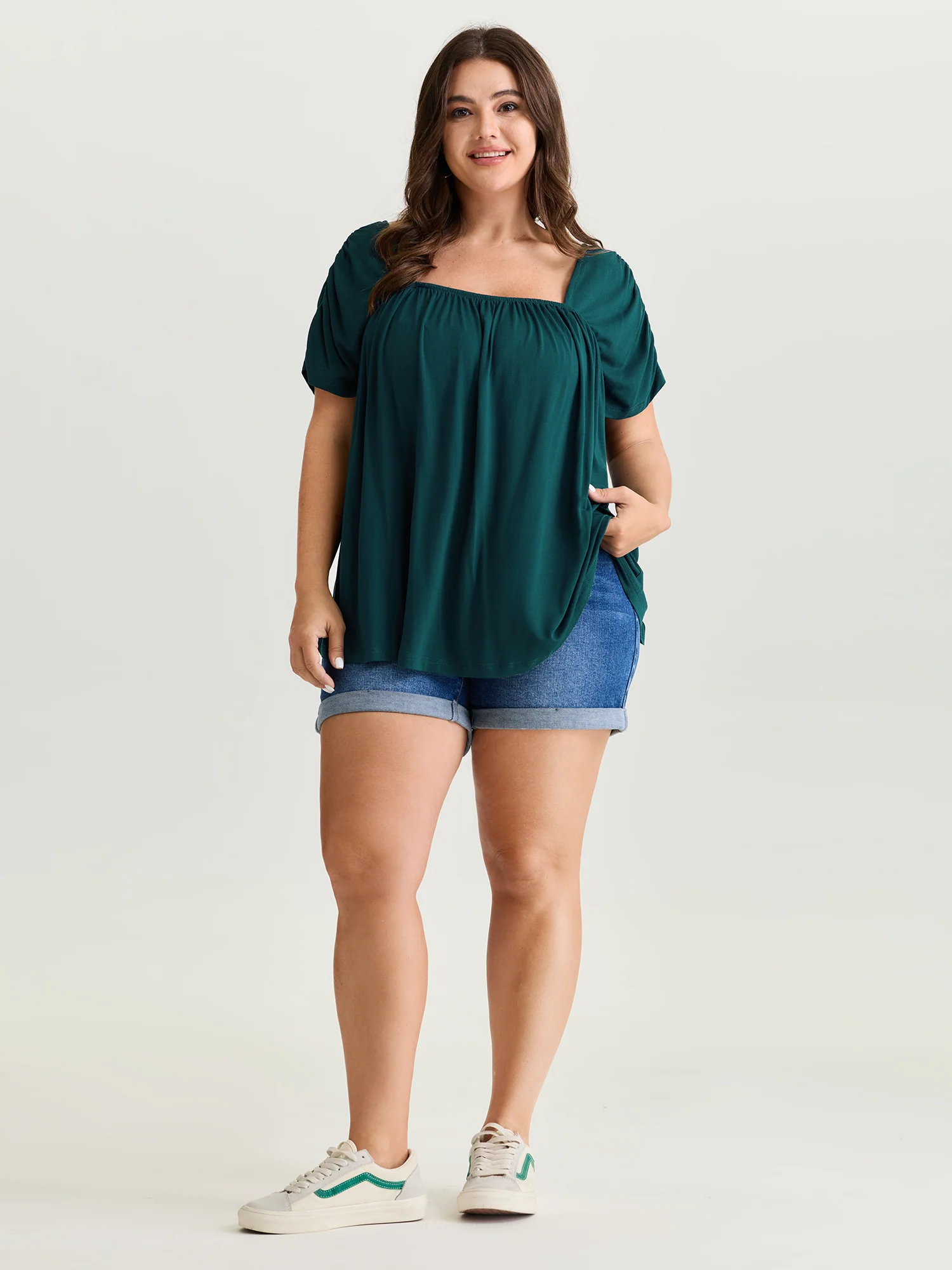 Supersoft Flowy-Fit Pleated Plain T-Shirt - Image 3
