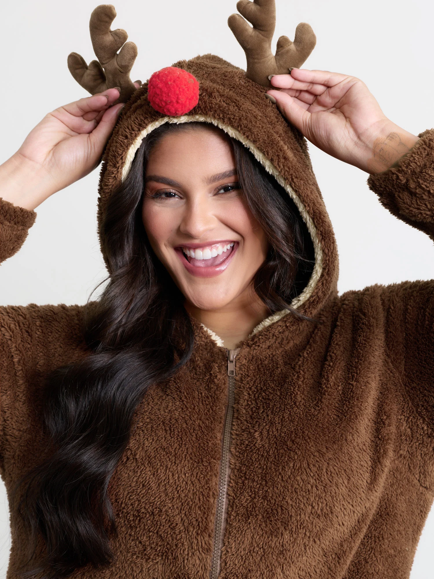 Supersoft Cozy Reindeer Hooded Lounge Jumpsuit - Image 2