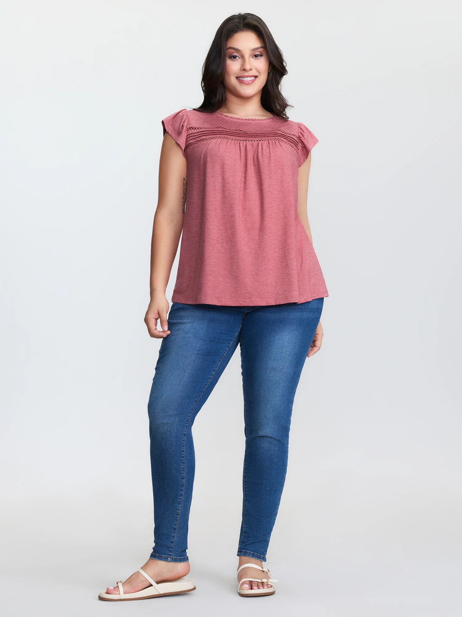 Supersoft Flutter Sleeve Lace Trim Knit Top - Image 3
