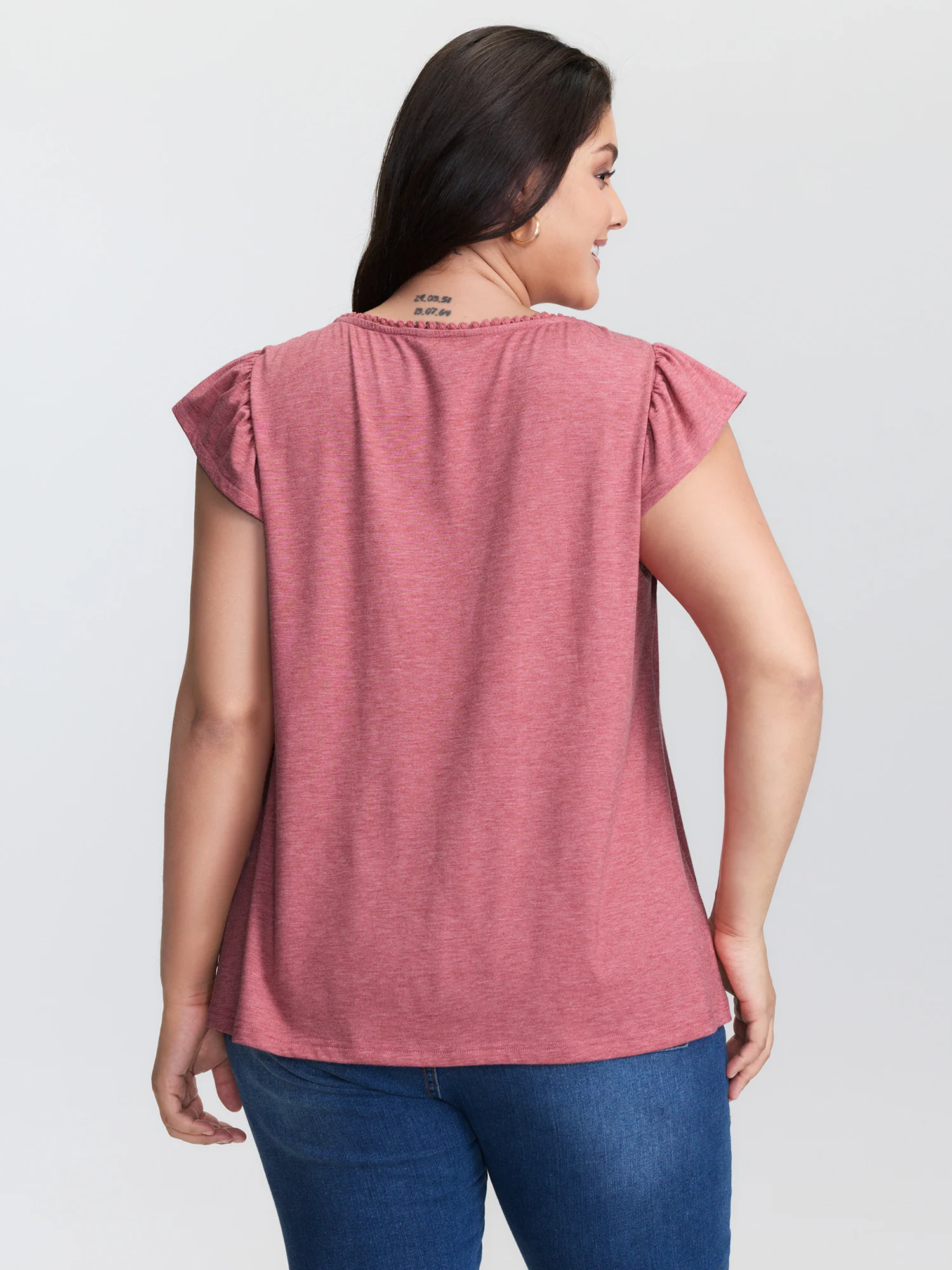Supersoft Flutter Sleeve Lace Trim Knit Top - Image 4