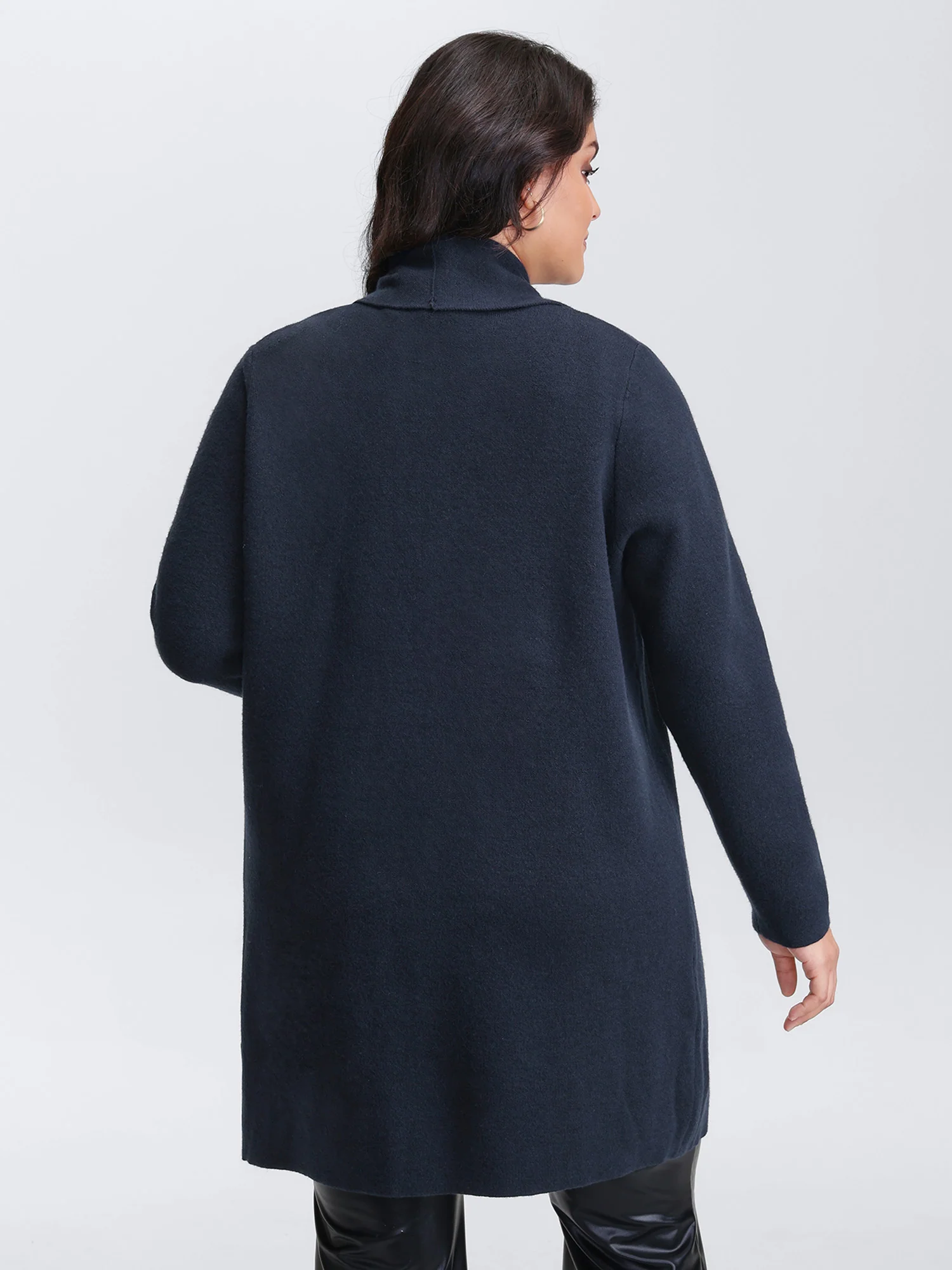 Supersoft Folded Collar Pockets Open-Front Knit Cardigan - Image 4
