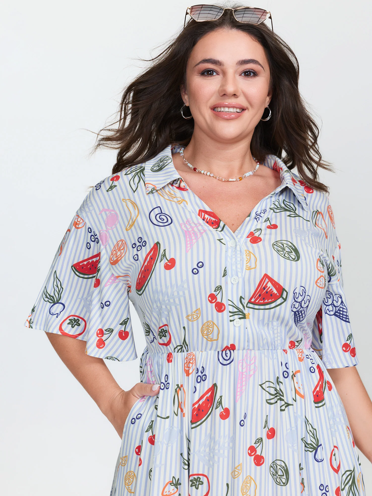 Supersoft Fruity Print Collar Tiered Maxi Dress - Image 2