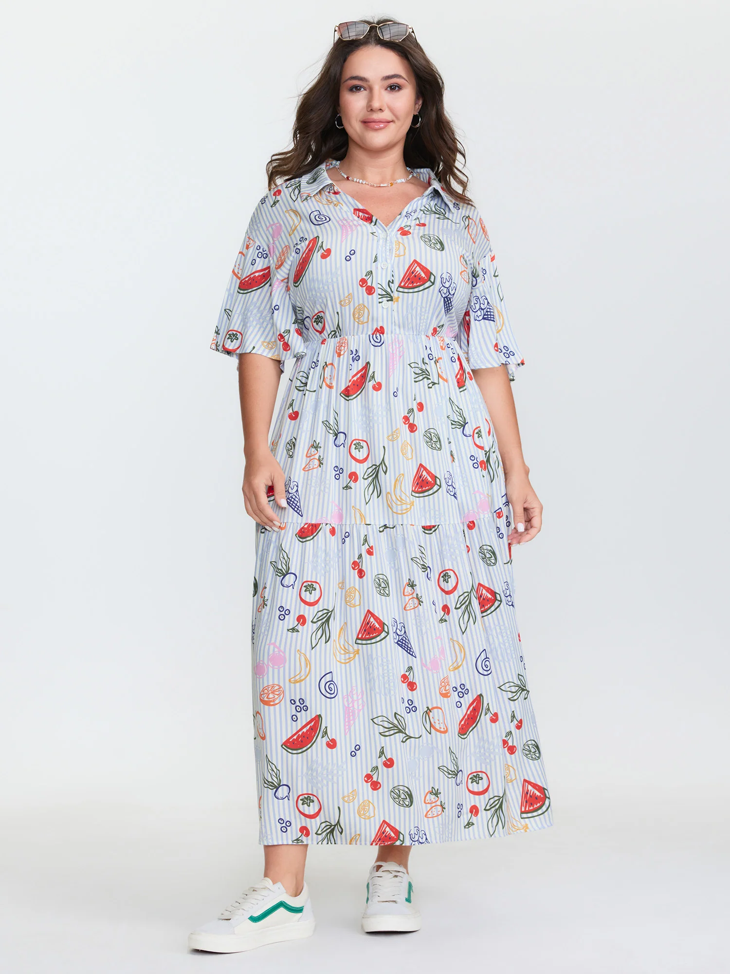 Supersoft Fruity Print Collar Tiered Maxi Dress - Image 3