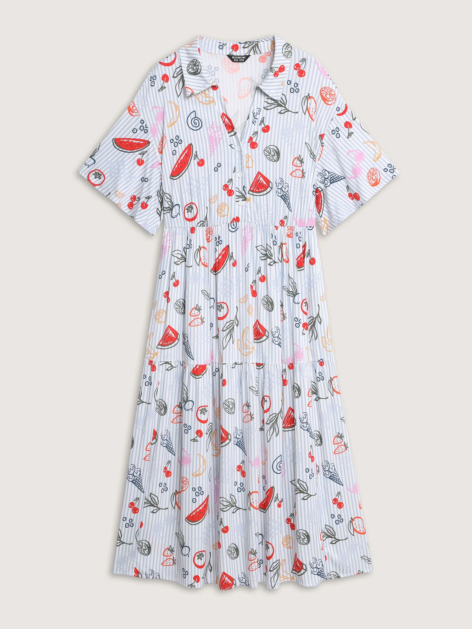 Supersoft Fruity Print Collar Tiered Maxi Dress - Image 7